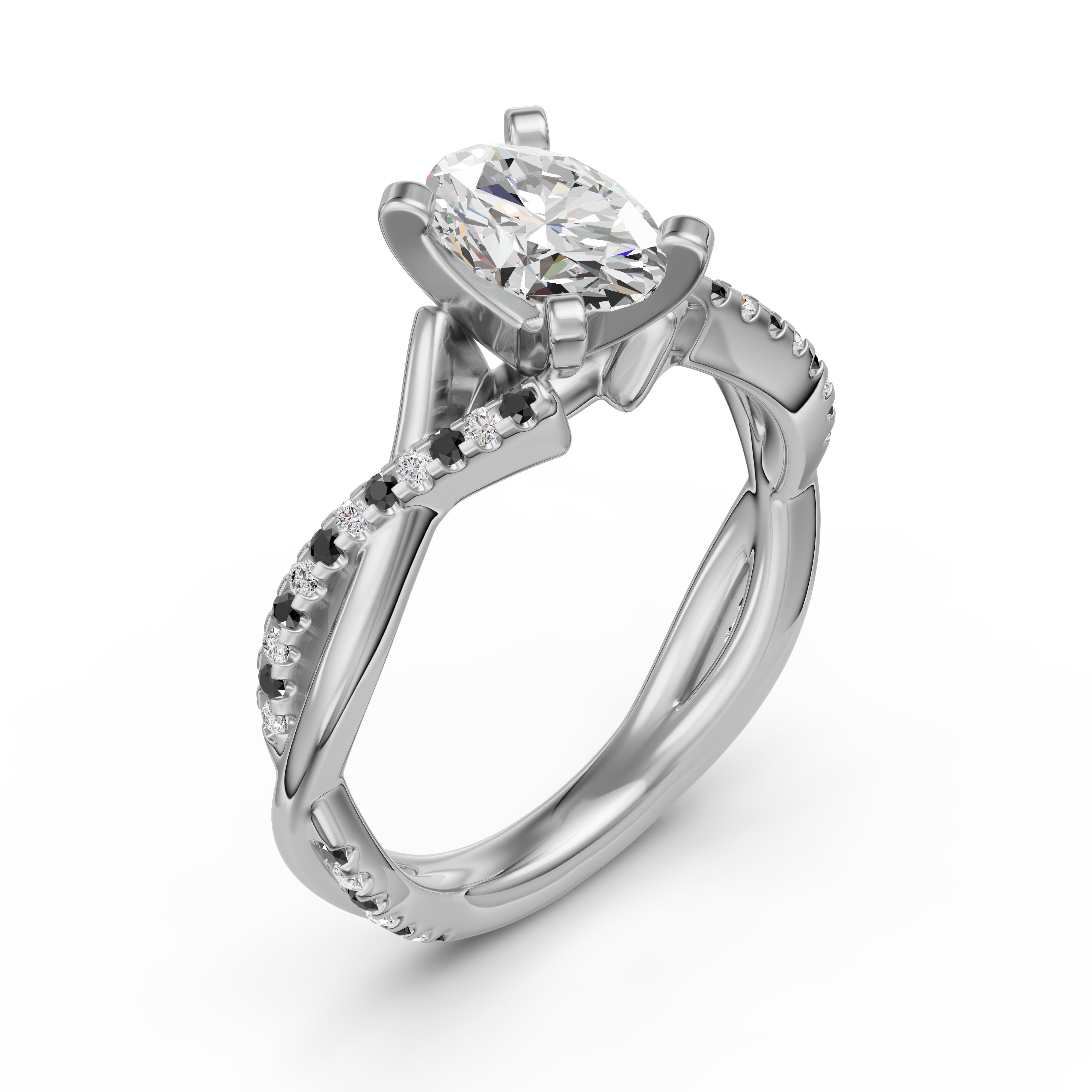 Twisted Accented Oval Cut Engagement Ring - Midnight