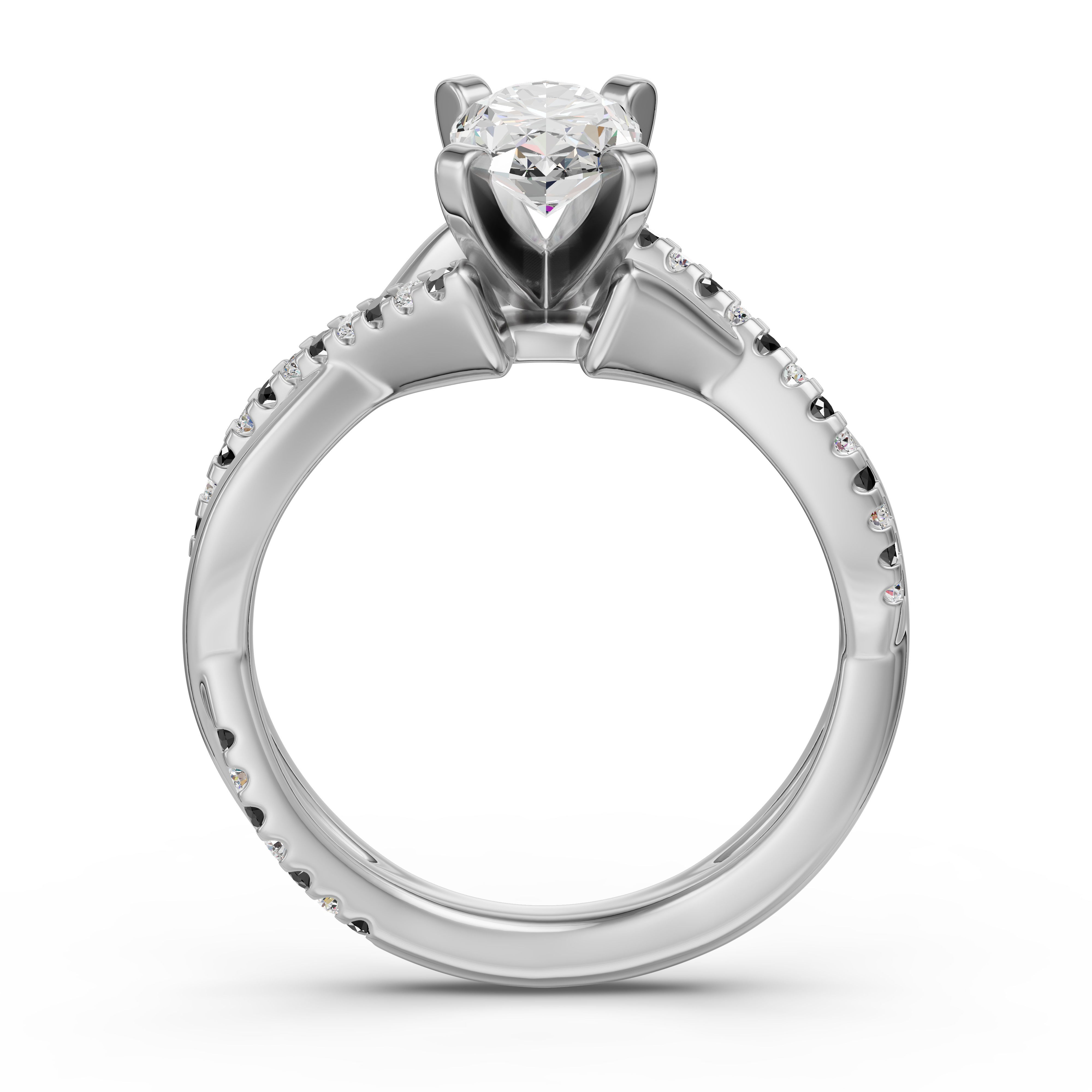 Twisted Accented Oval Cut Engagement Ring - Midnight