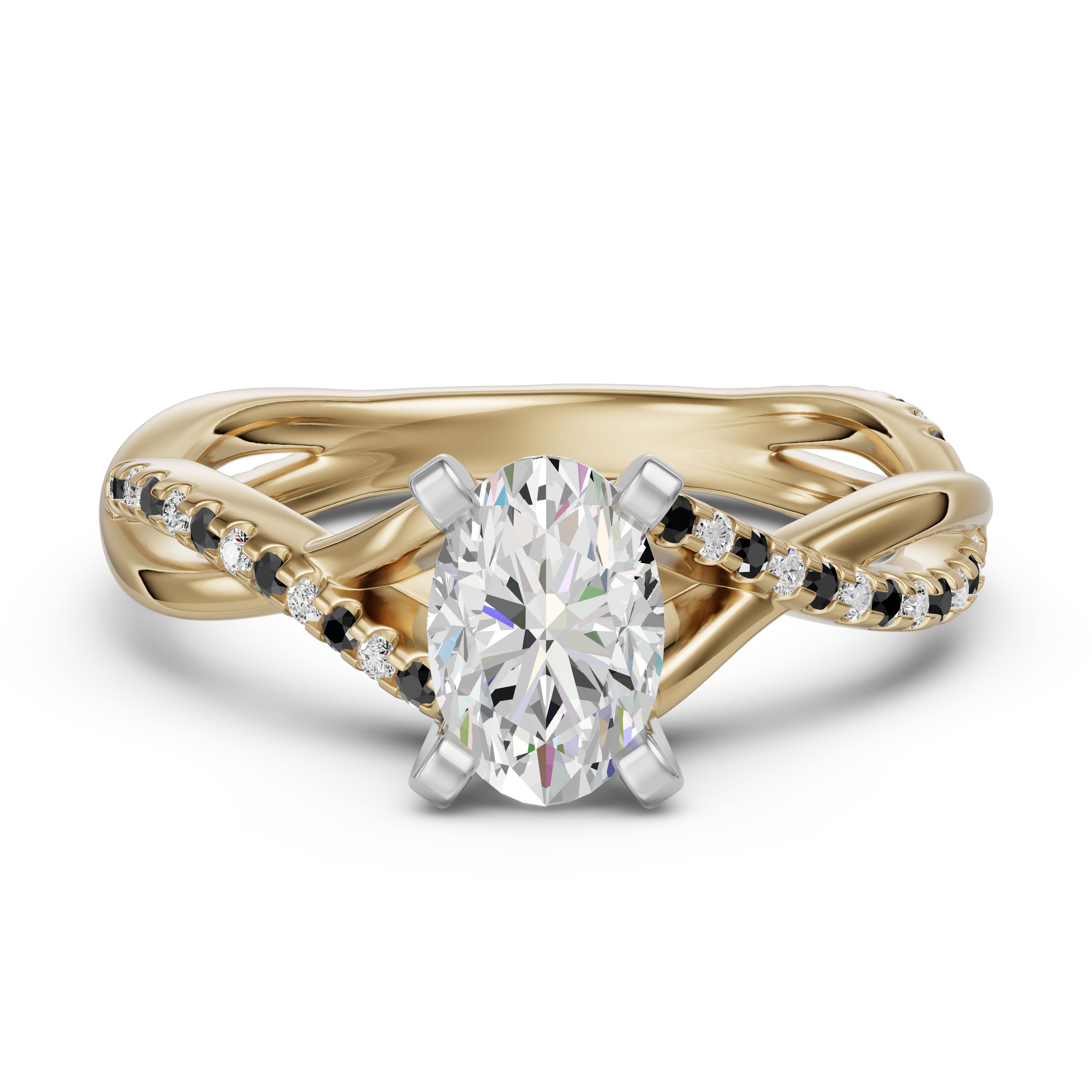 Twisted Accented Oval Cut Engagement Ring - Midnight