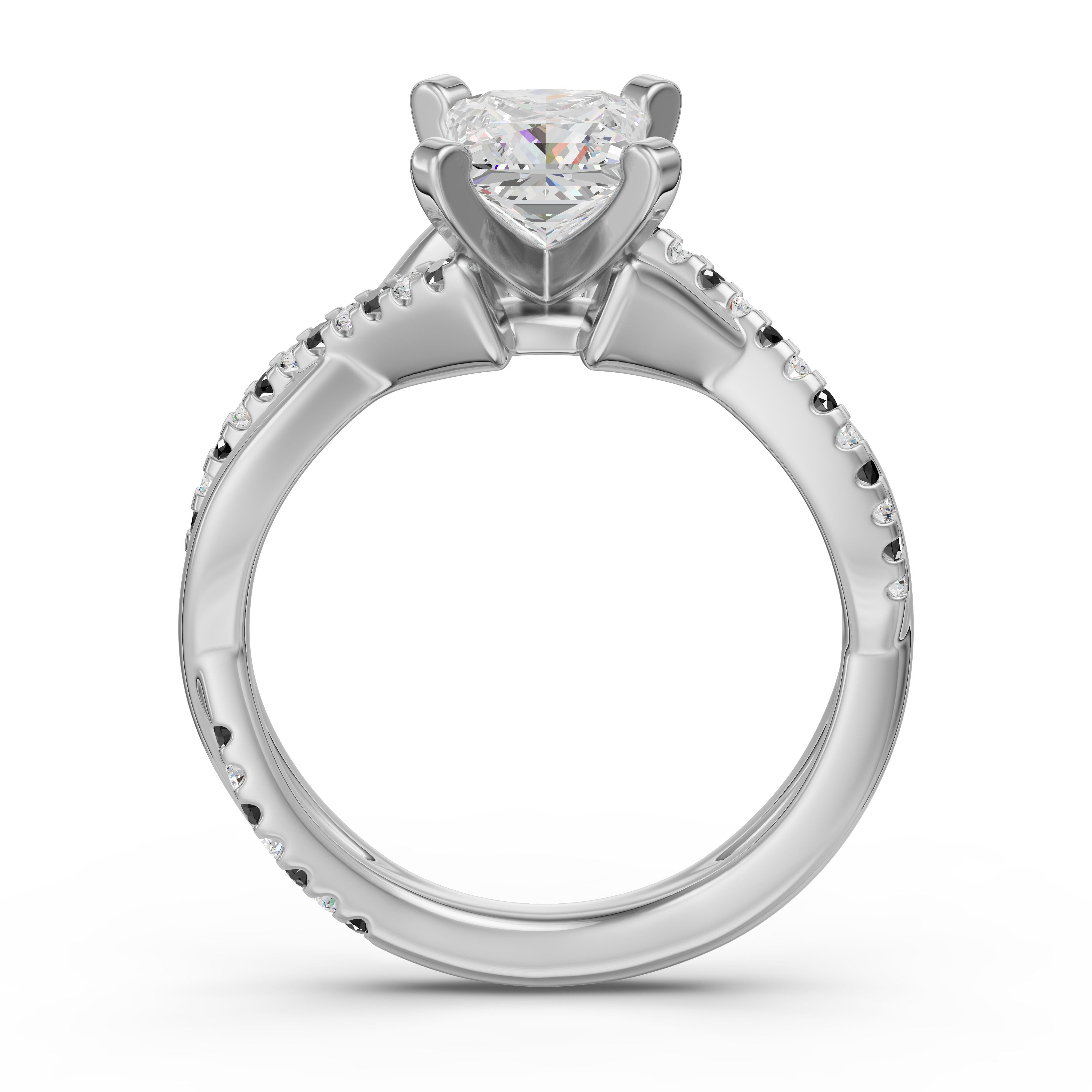 Twisted Accented Princess Cut Engagement Ring - Midnight