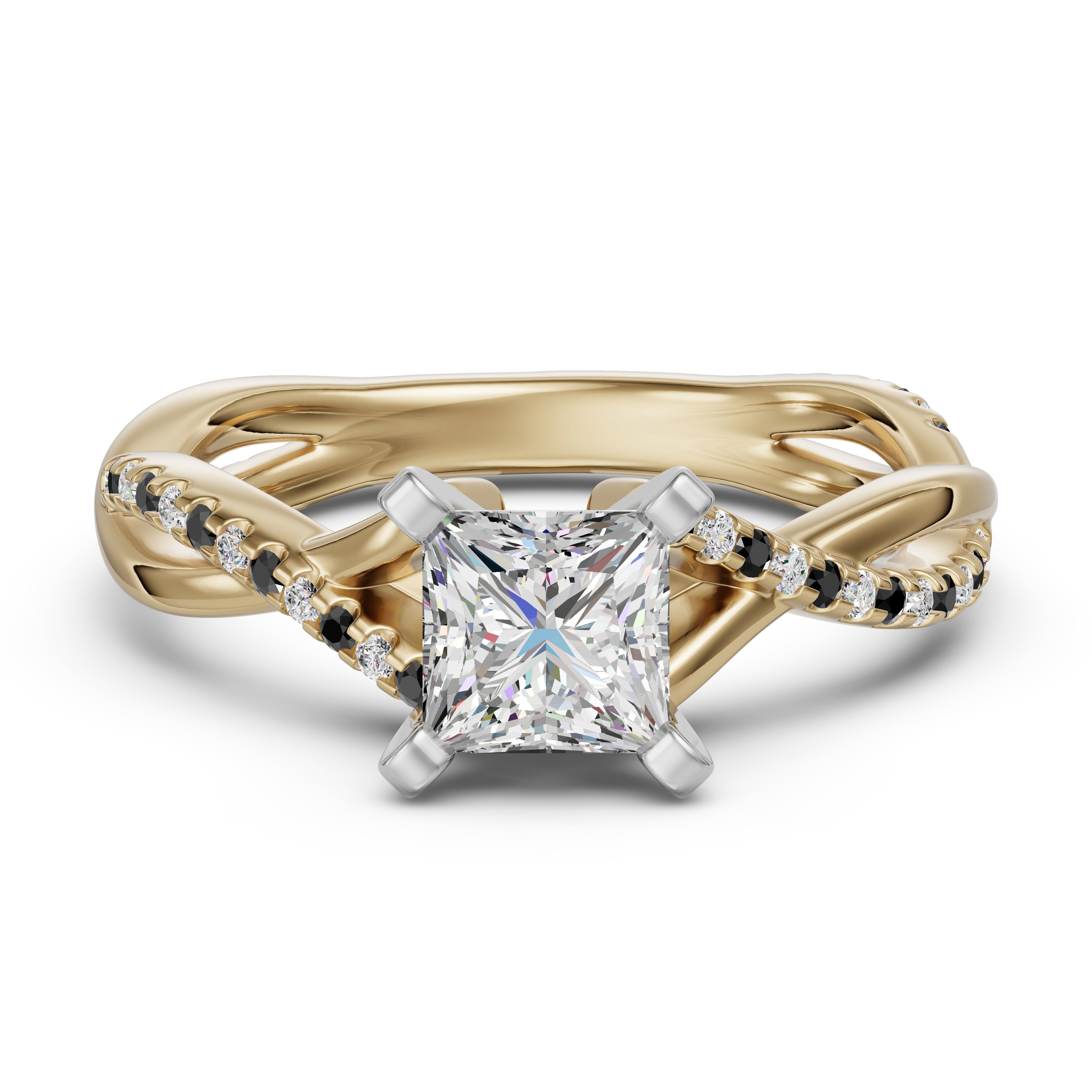 Twisted Accented Princess Cut Engagement Ring - Midnight