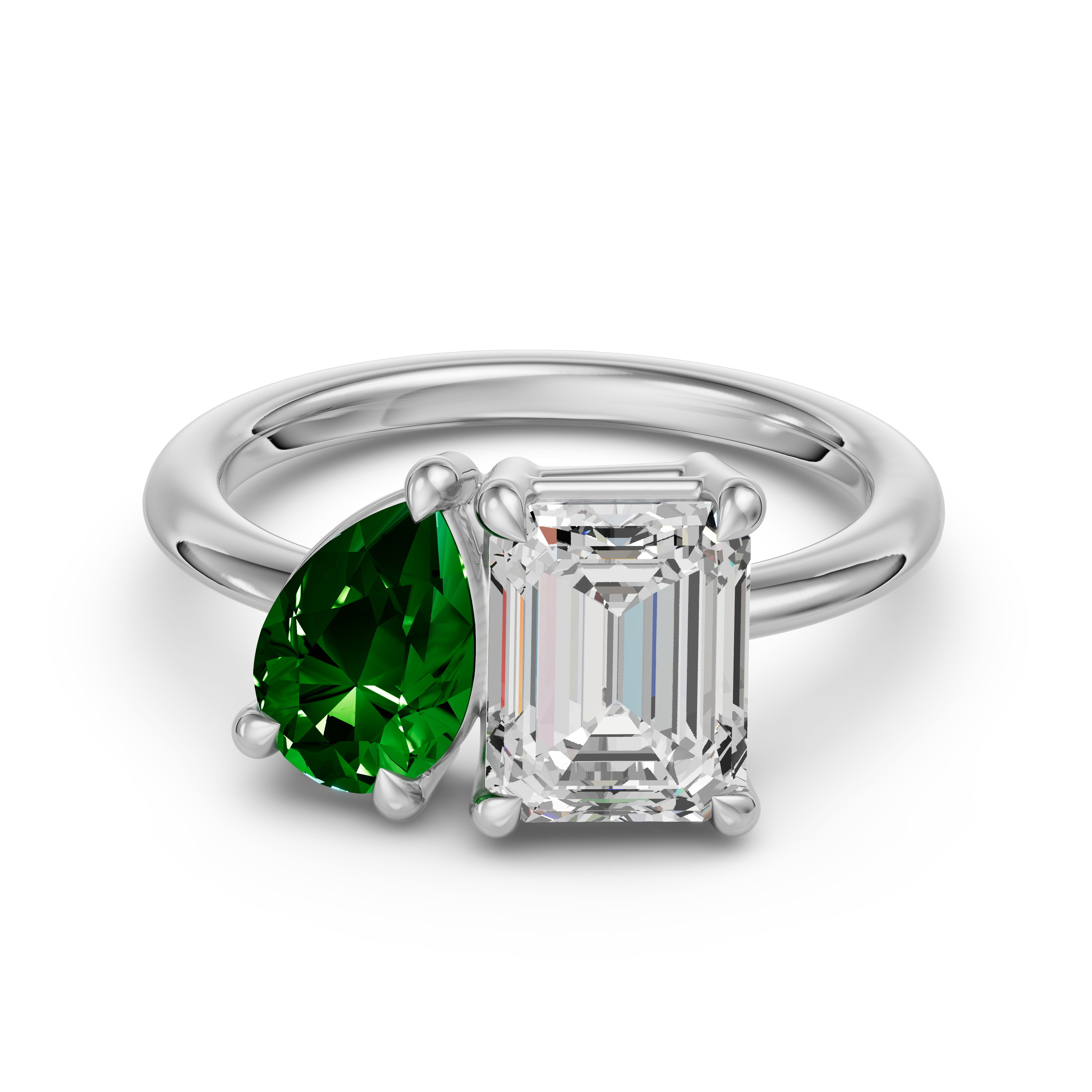 Toi et Moi Emerald and Pear Ring - Emerald