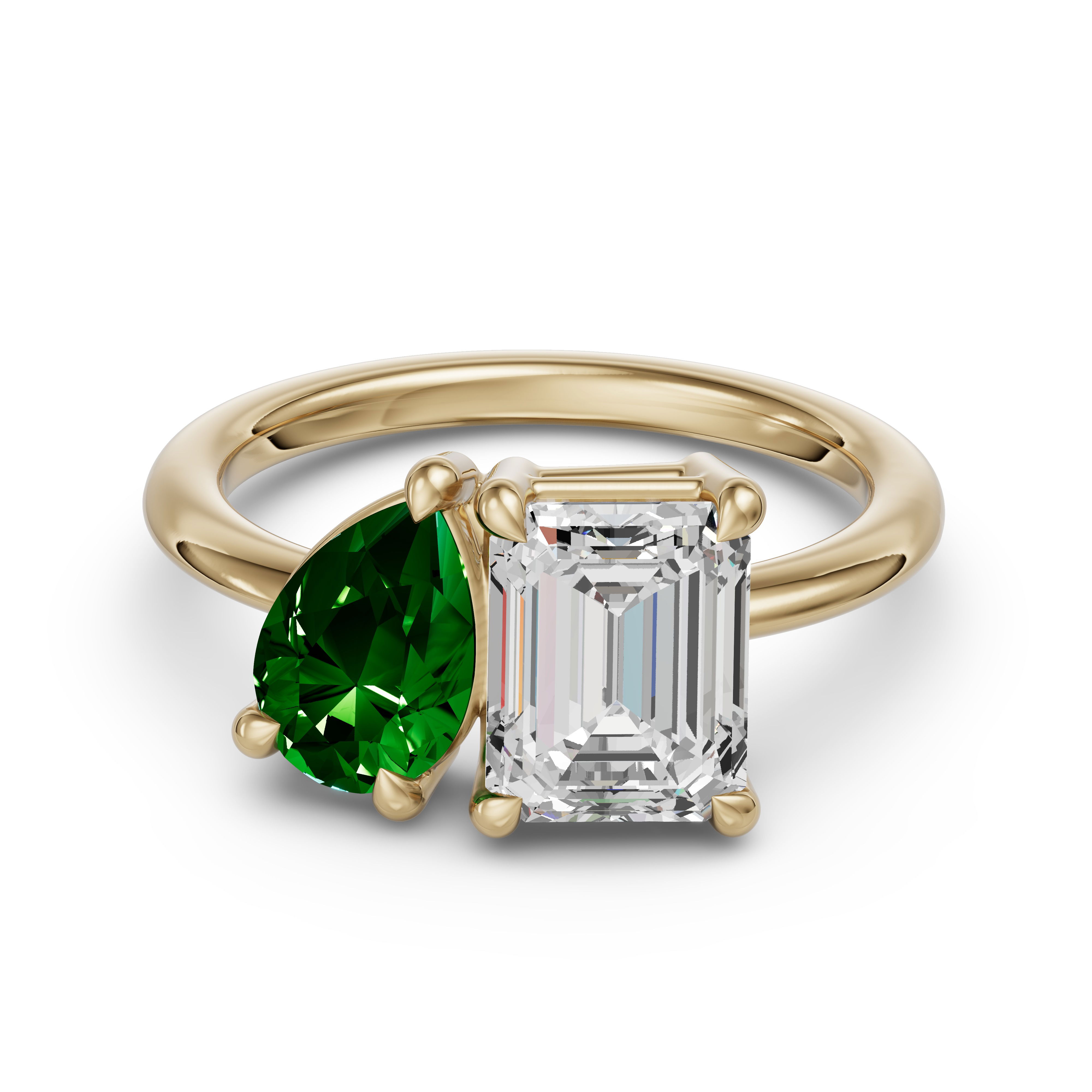 Toi et Moi Emerald and Pear Ring - Emerald