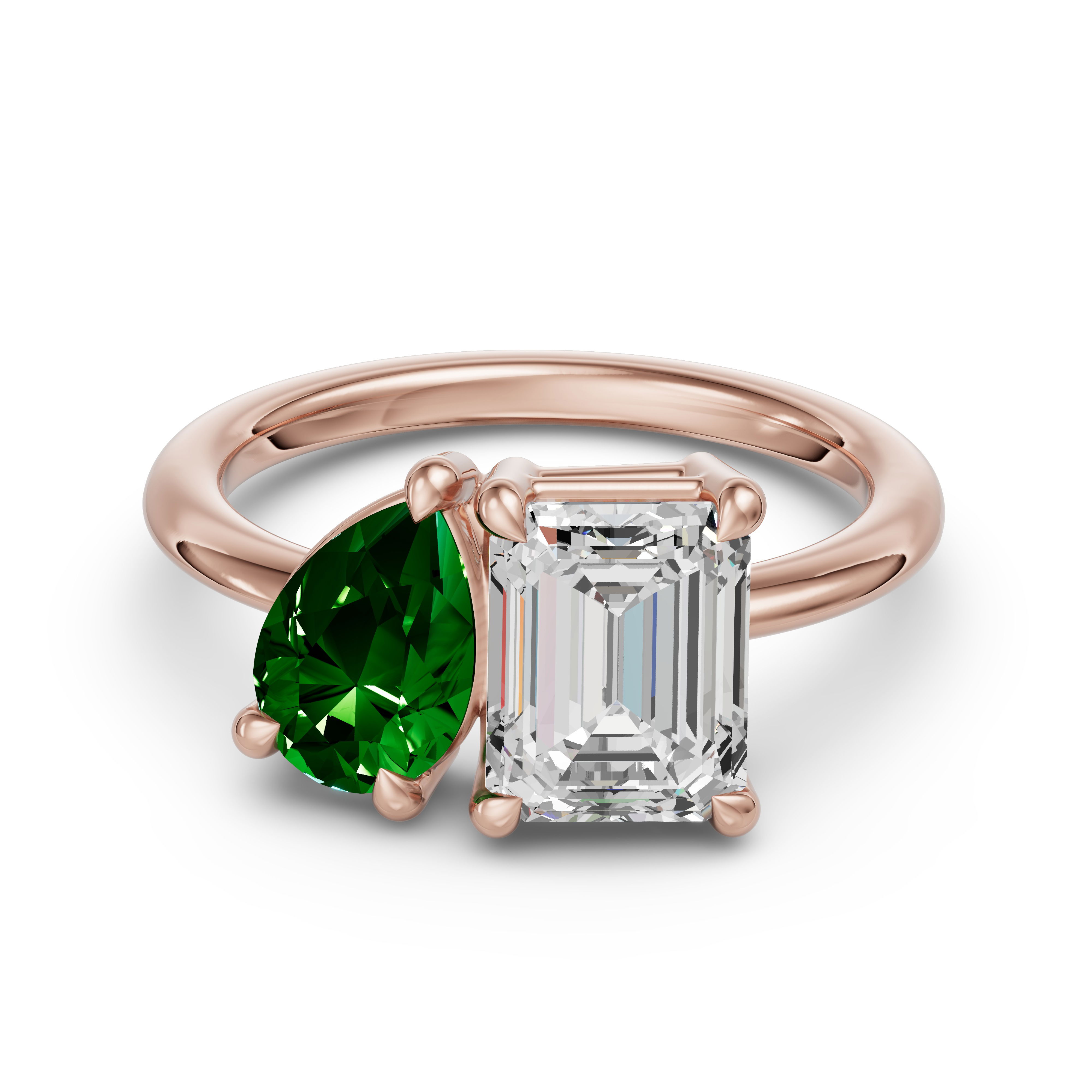 Toi et Moi Emerald and Pear Ring - Emerald