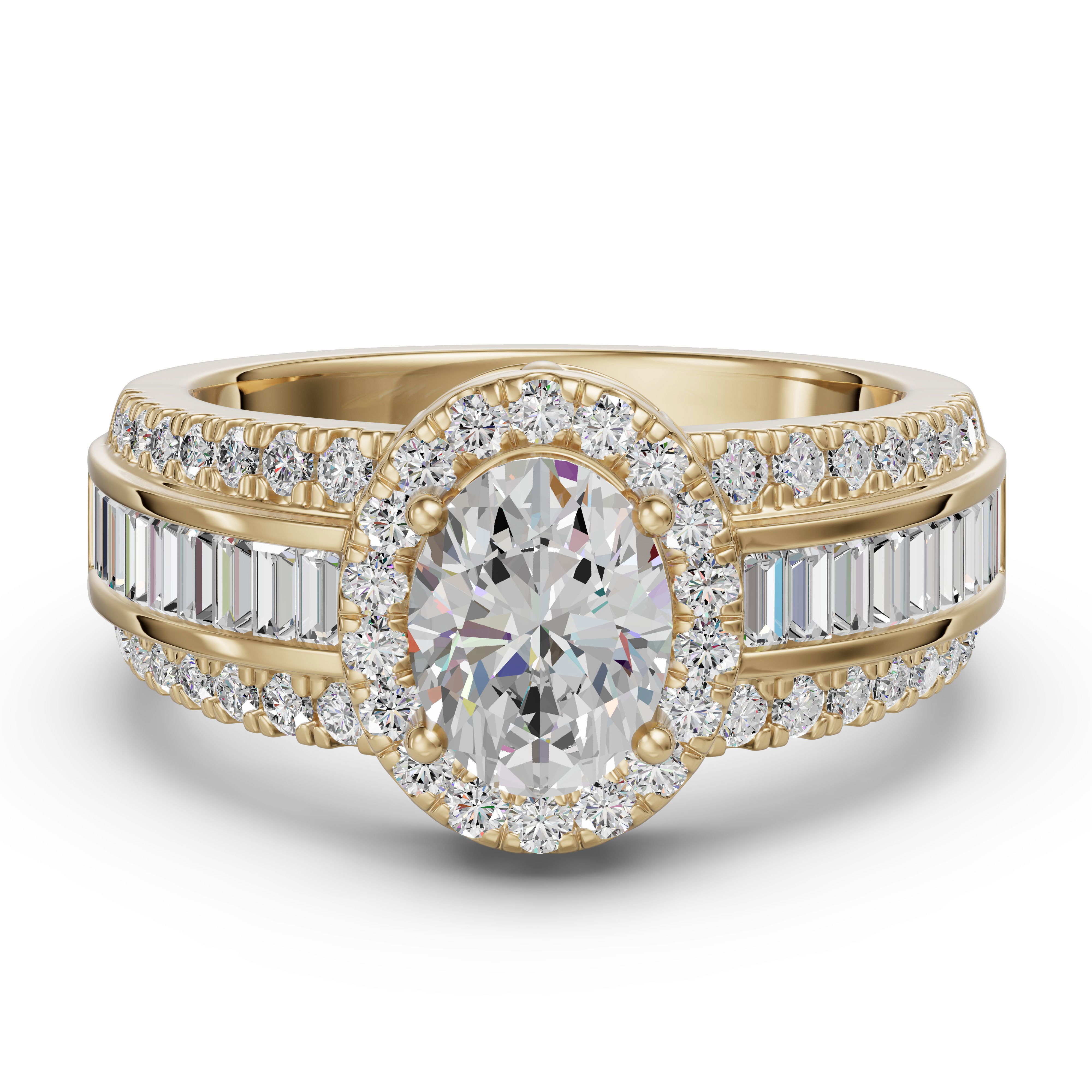 Oval Cut Halo Baguette Accented Engagement Ring
