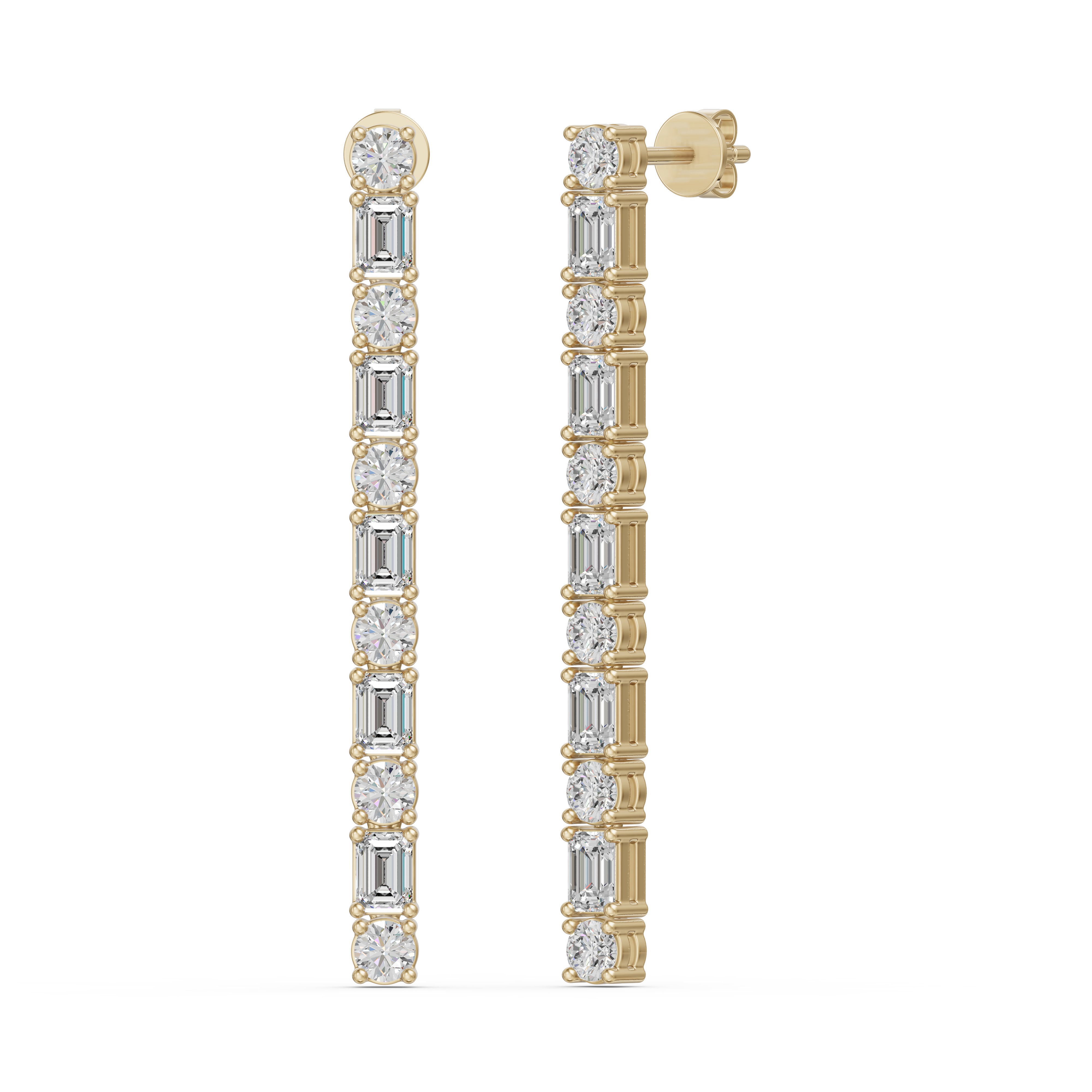 Round and Emerald Cut Dangle Earrings