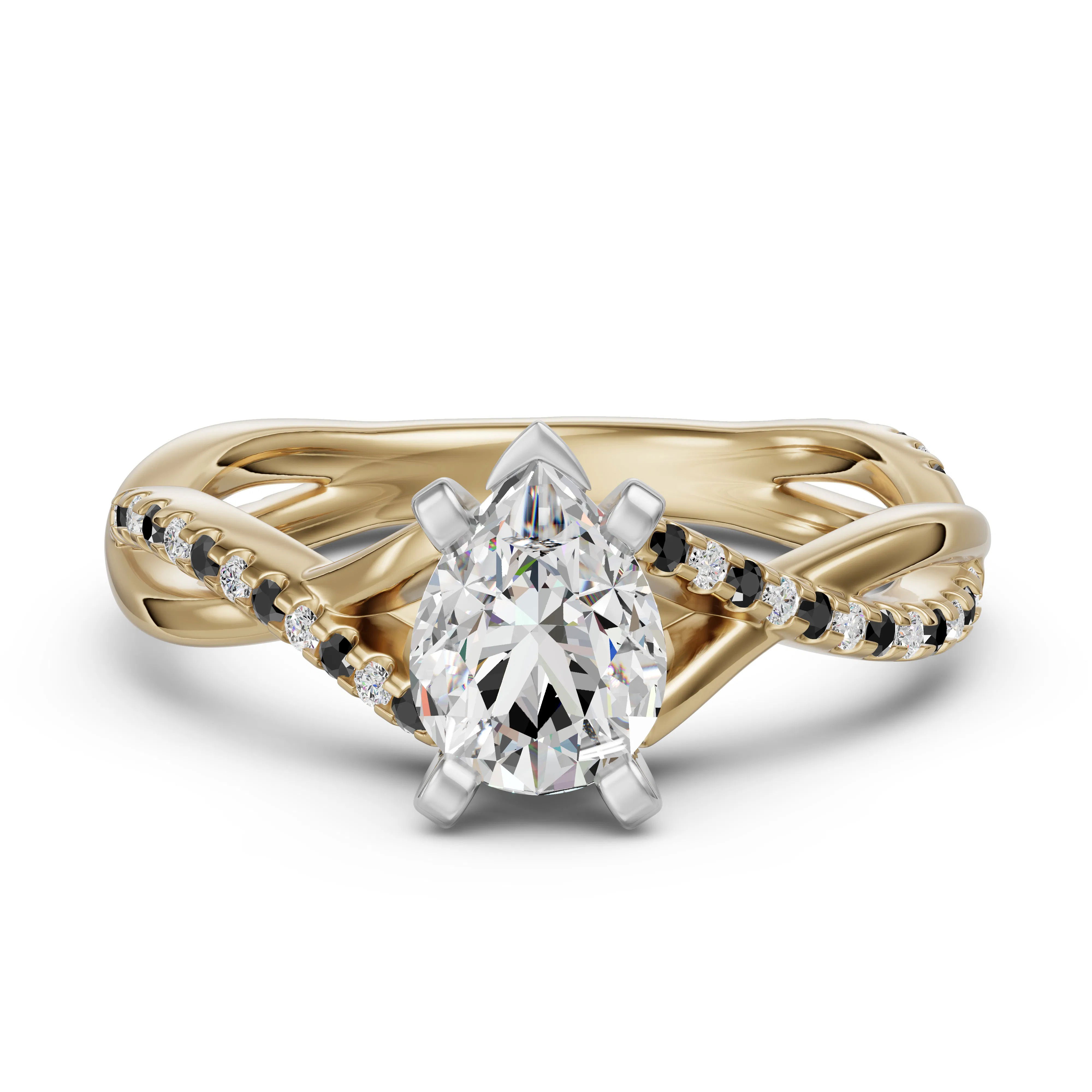 Twisted Accented Pear Cut Engagement Ring - Midnight