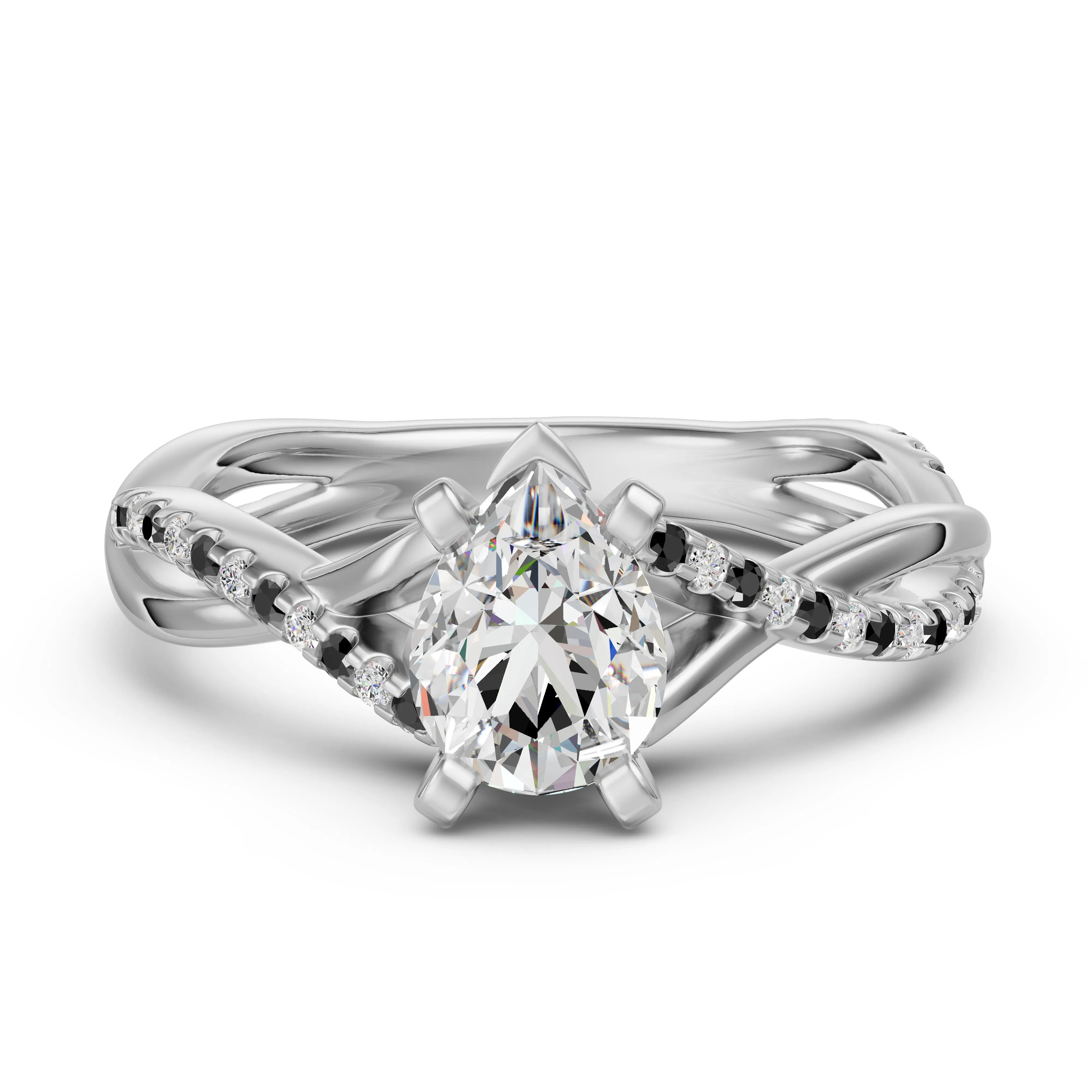 Twisted Accented Pear Cut Engagement Ring - Midnight
