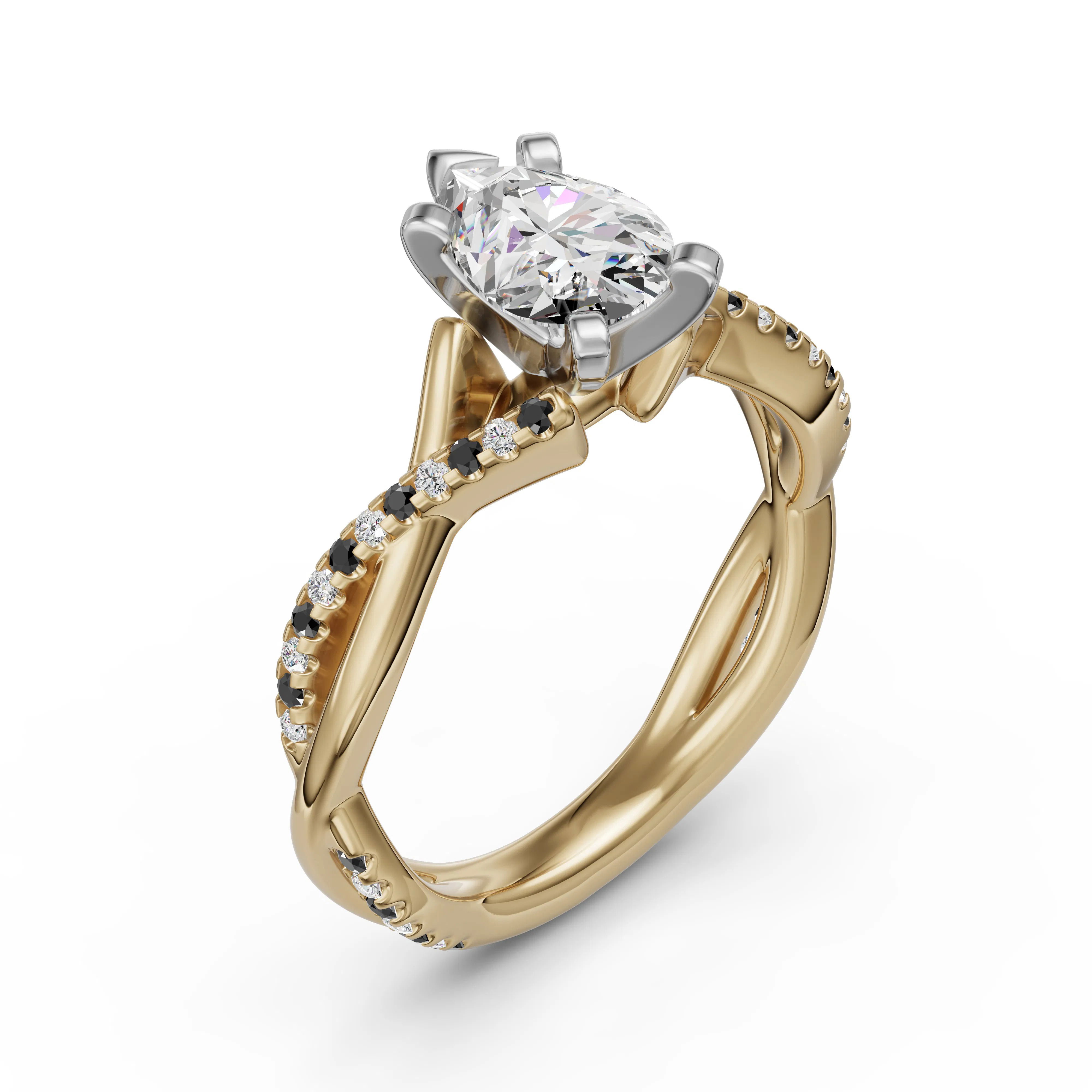 Twisted Accented Pear Cut Engagement Ring - Midnight