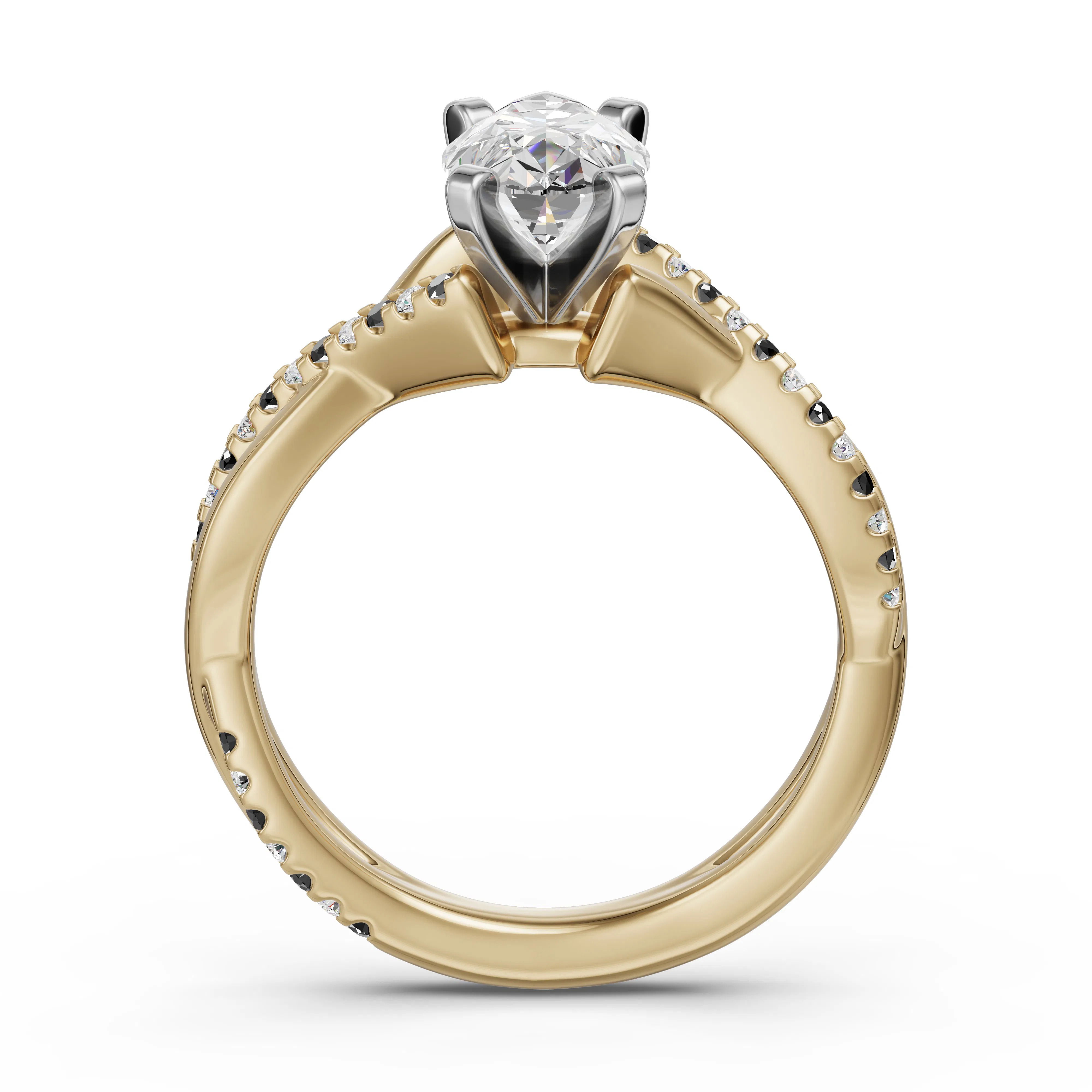 Twisted Accented Pear Cut Engagement Ring - Midnight