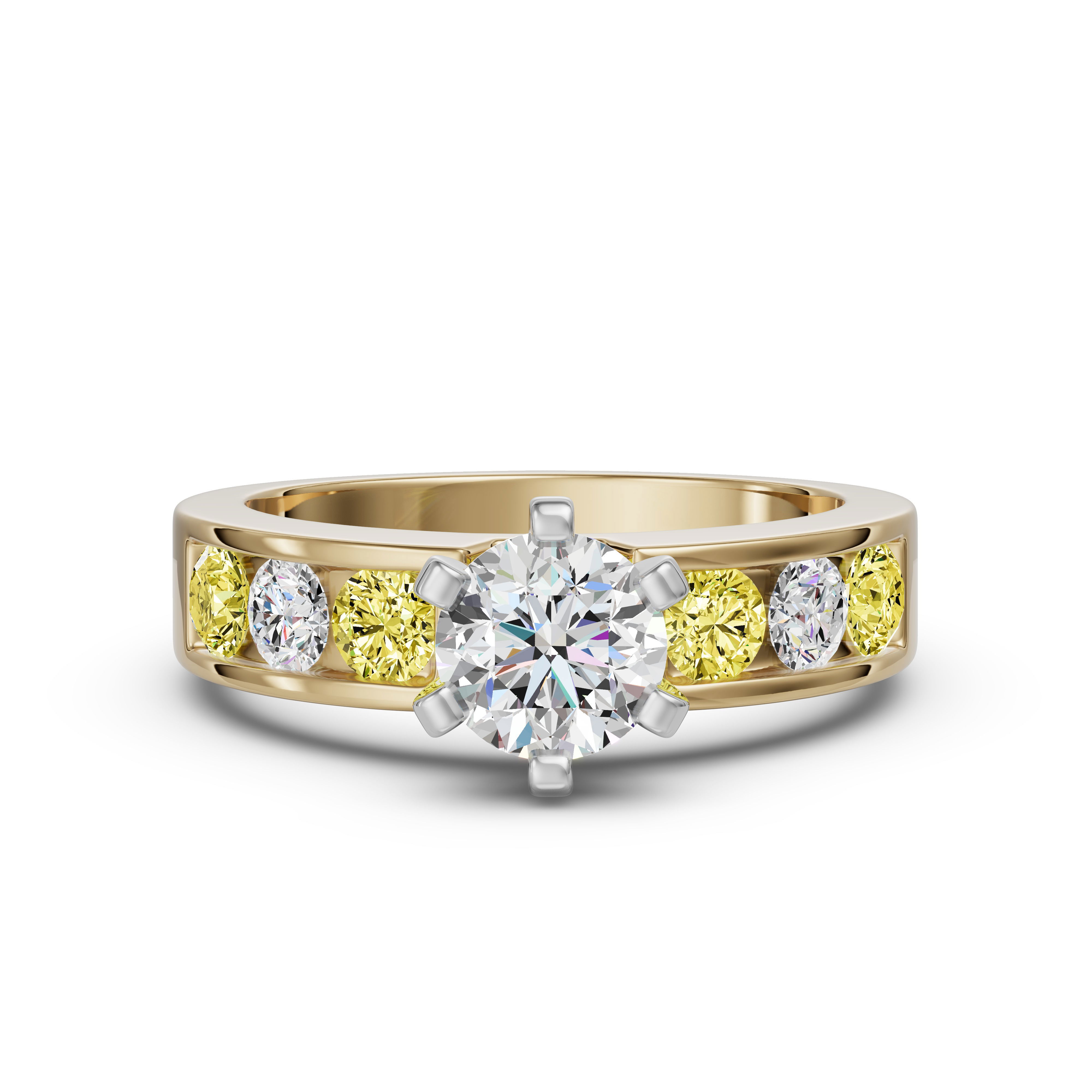 Diamond Diva Round Cut Engagement Ring - Canary