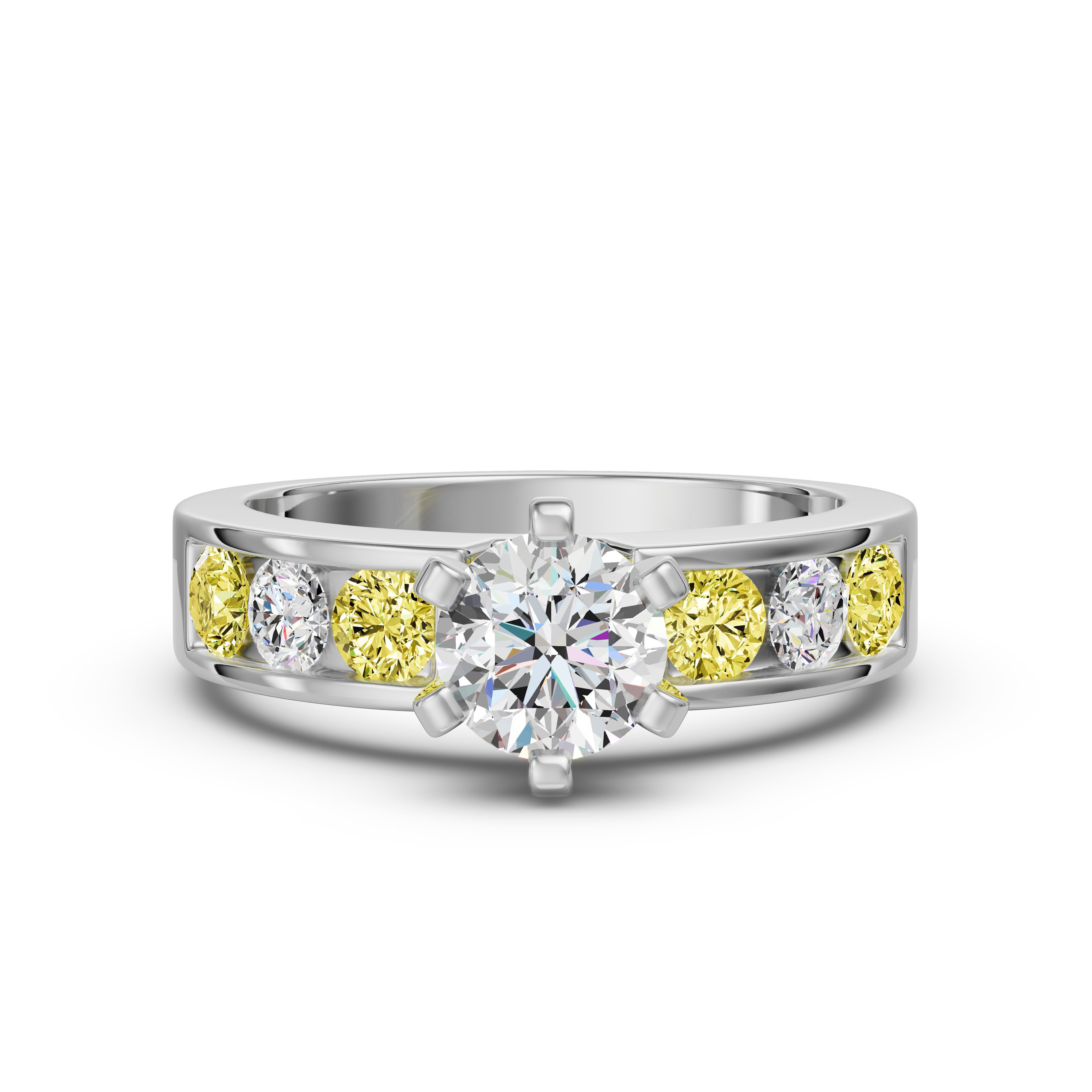 Diamond Diva Round Cut Engagement Ring - Canary