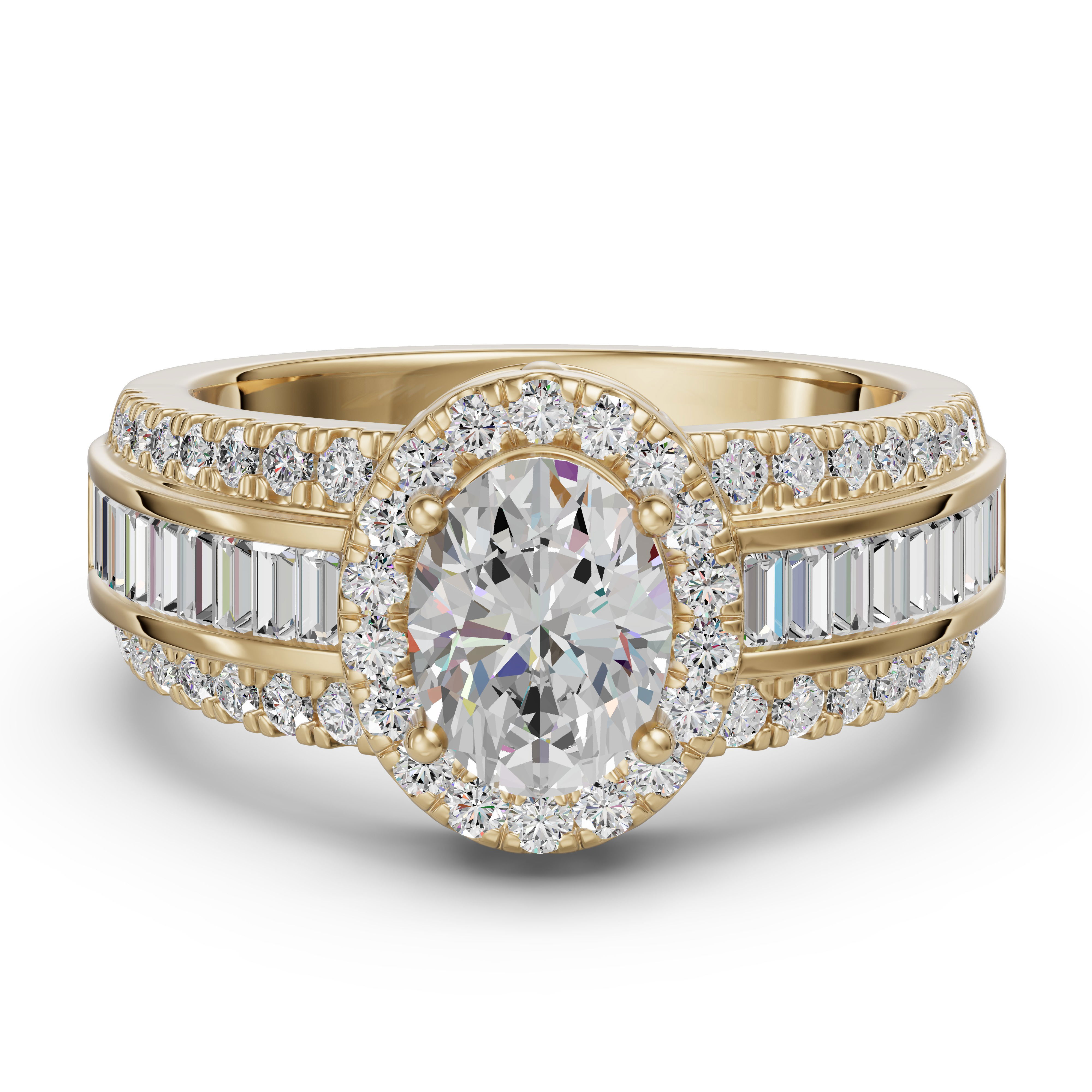 Oval Cut Halo Baguette Accented Engagement Ring