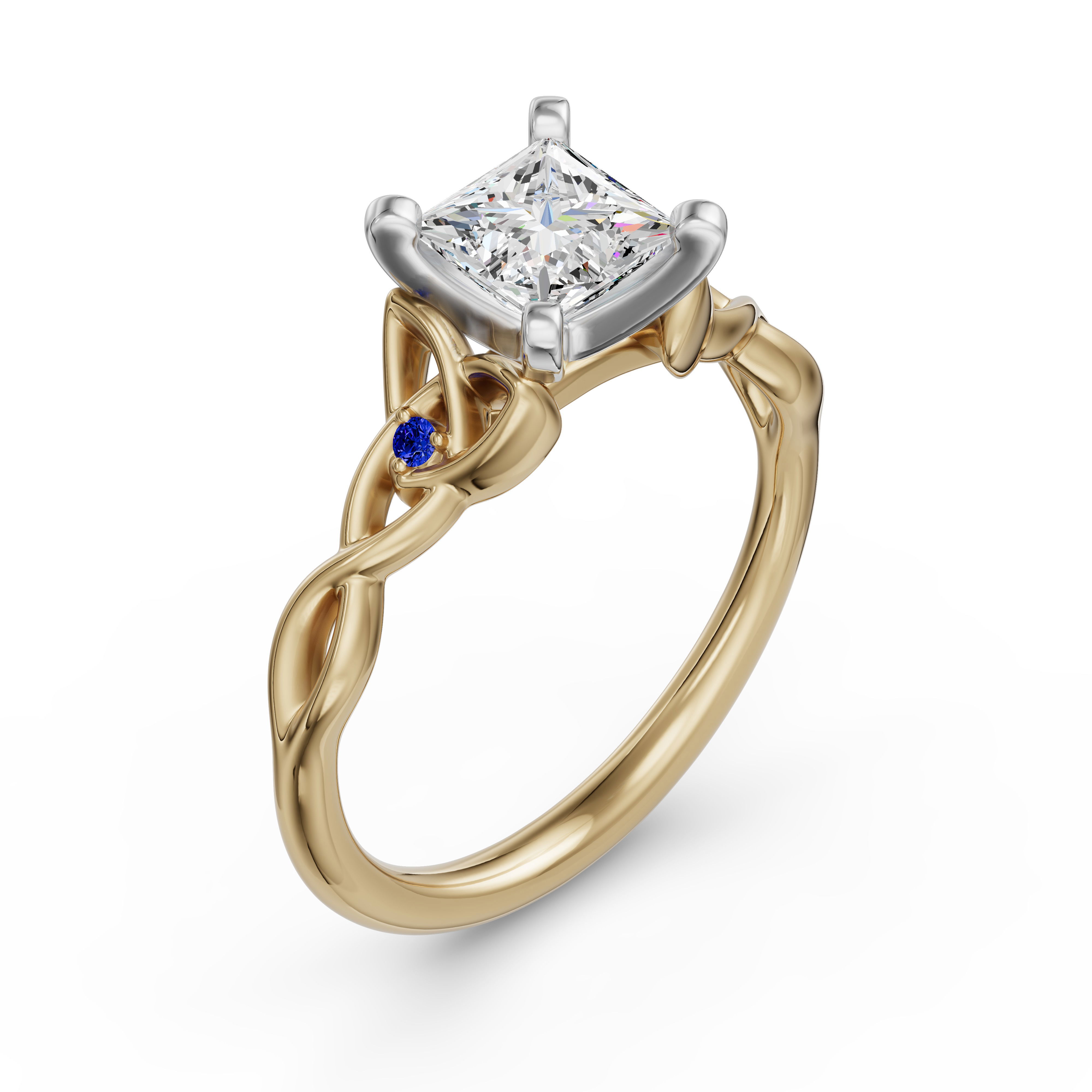 Celtic Knot Princess Cut Engagement Ring - Sapphire