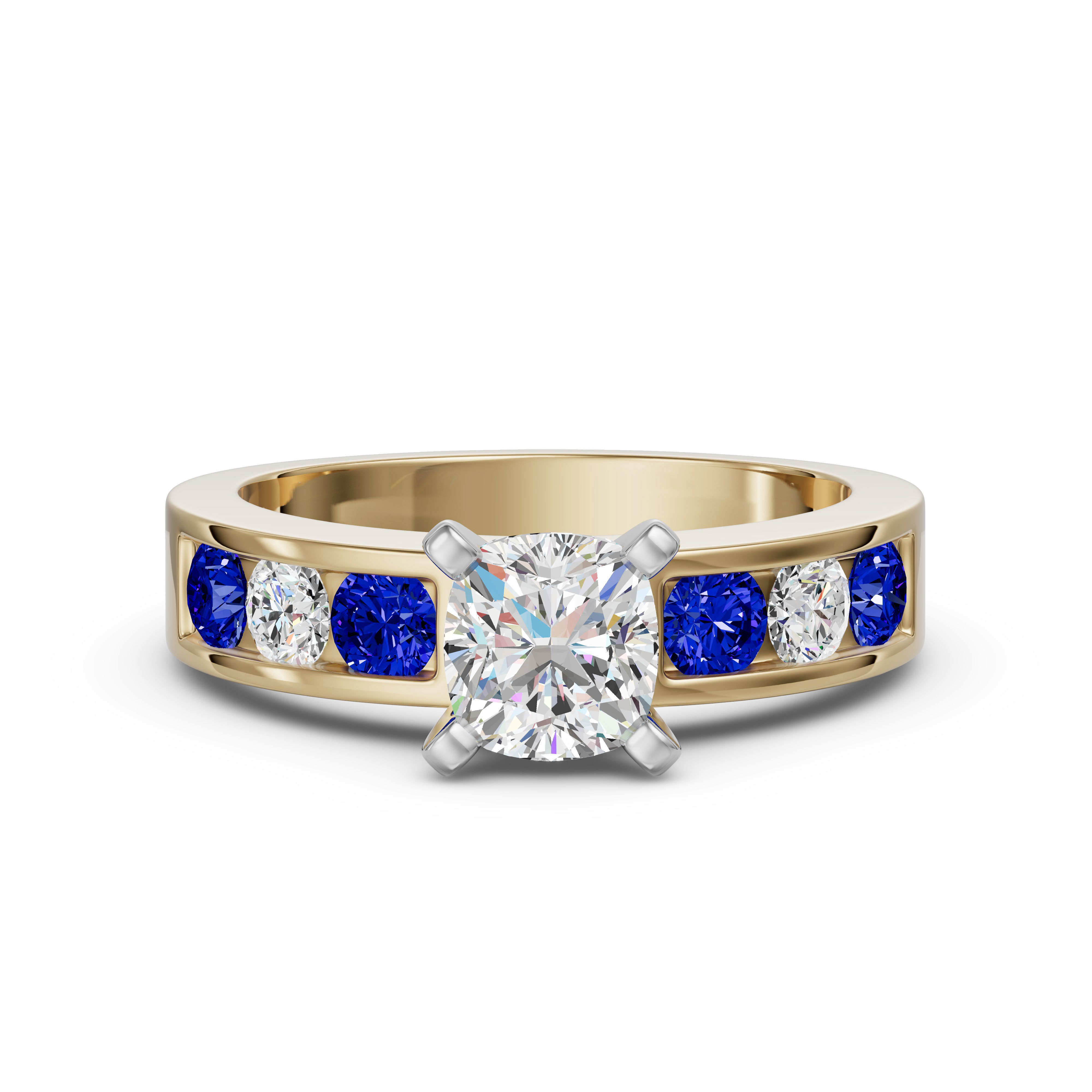 Diamond Diva Cushion Cut Engagement Ring - Sapphire
