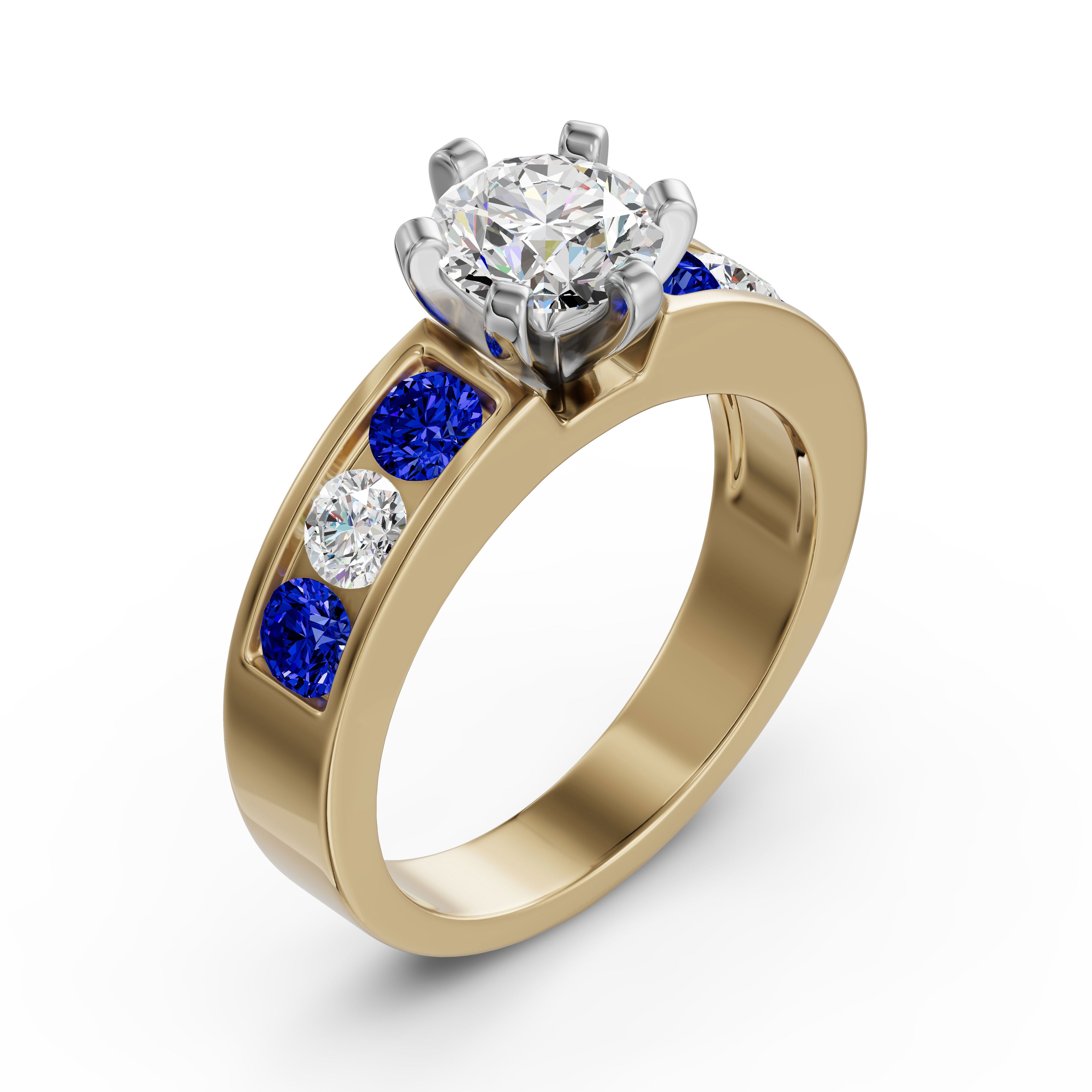 Diamond Diva Round Cut Engagement Ring - Sapphire