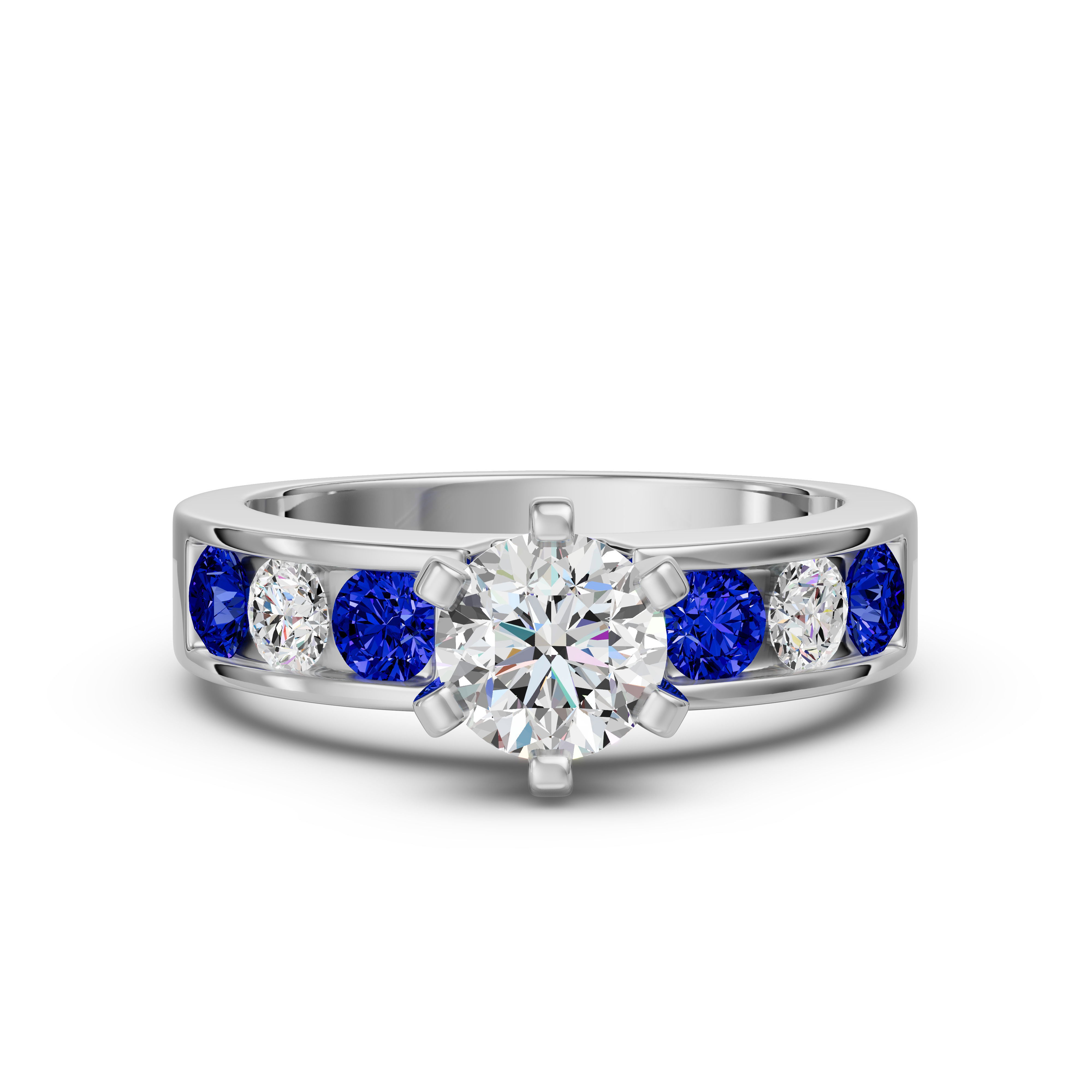 Diamond Diva Round Cut Engagement Ring - Sapphire