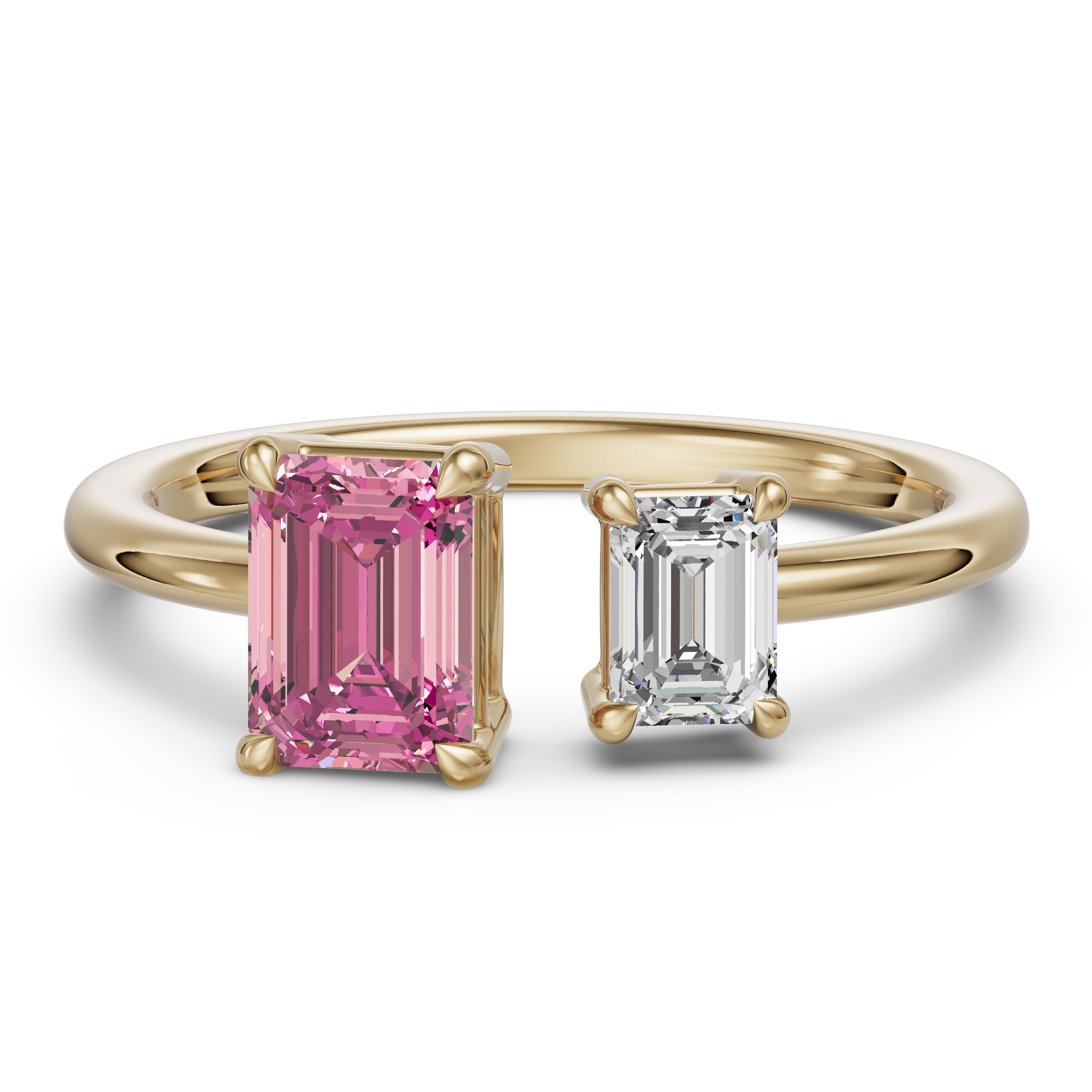 Toi et Moi Emerald Cut Ring - Rose