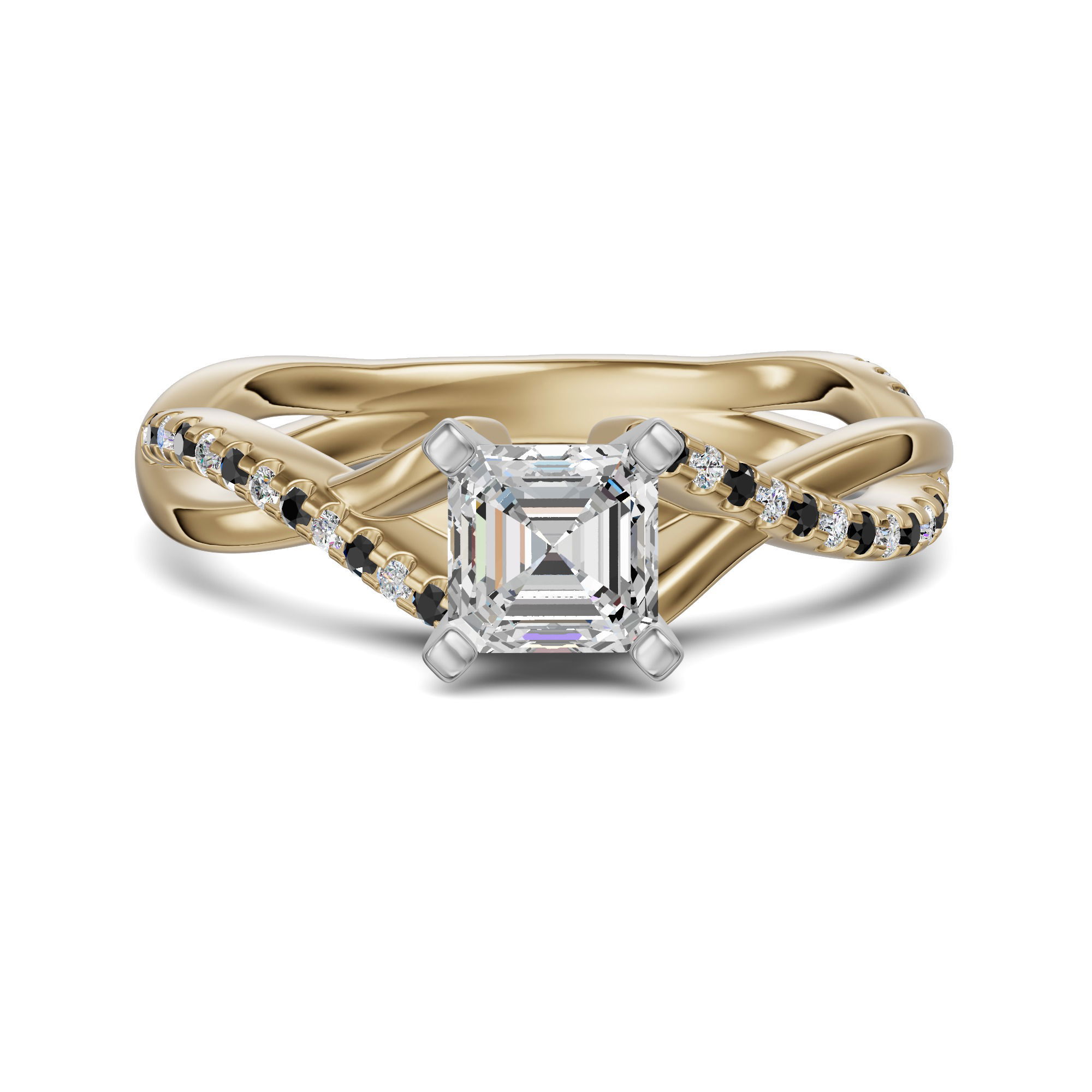 Twisted Accented Asscher Cut Engagement Ring - Midnight