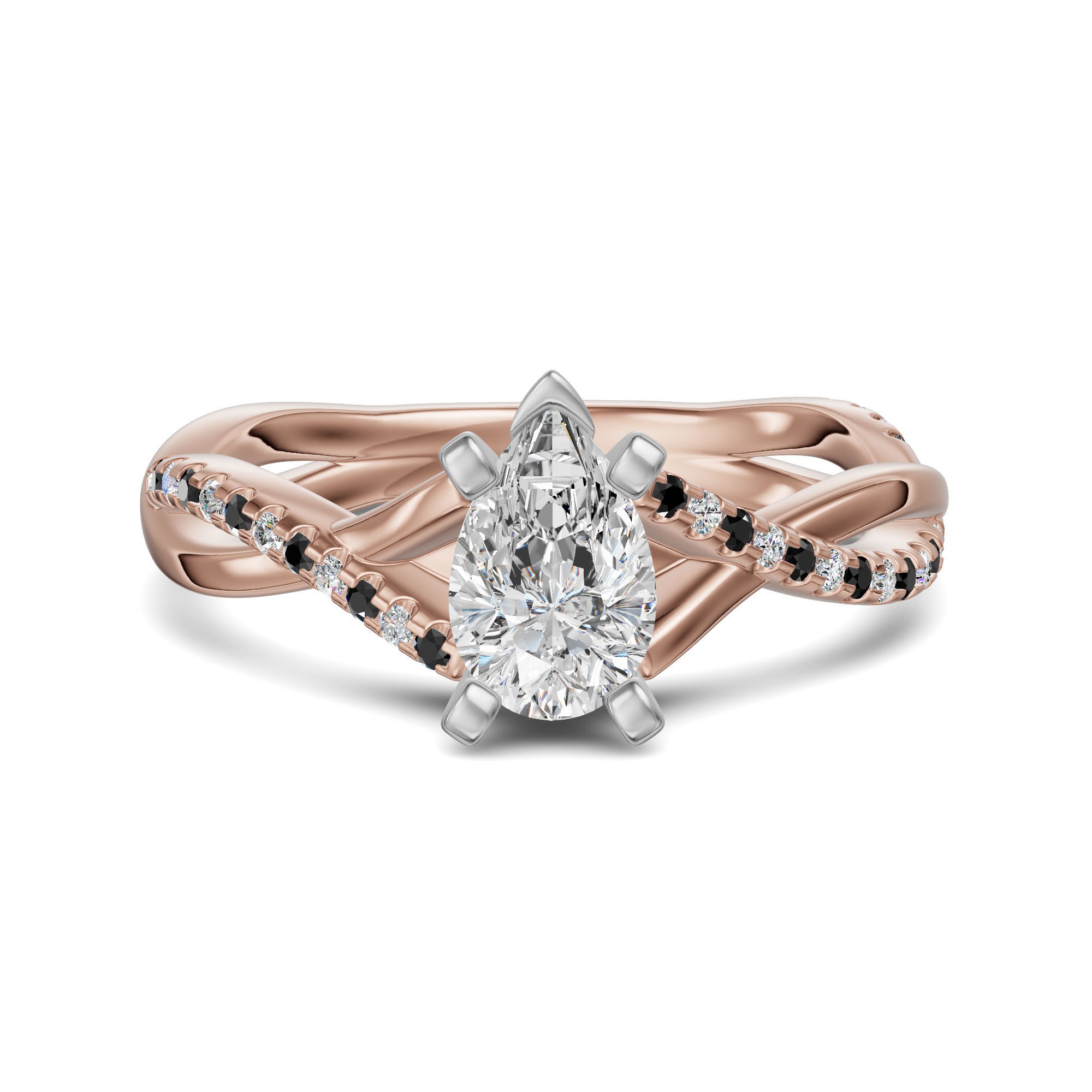 Twisted Accented Pear Cut Engagement Ring - Midnight