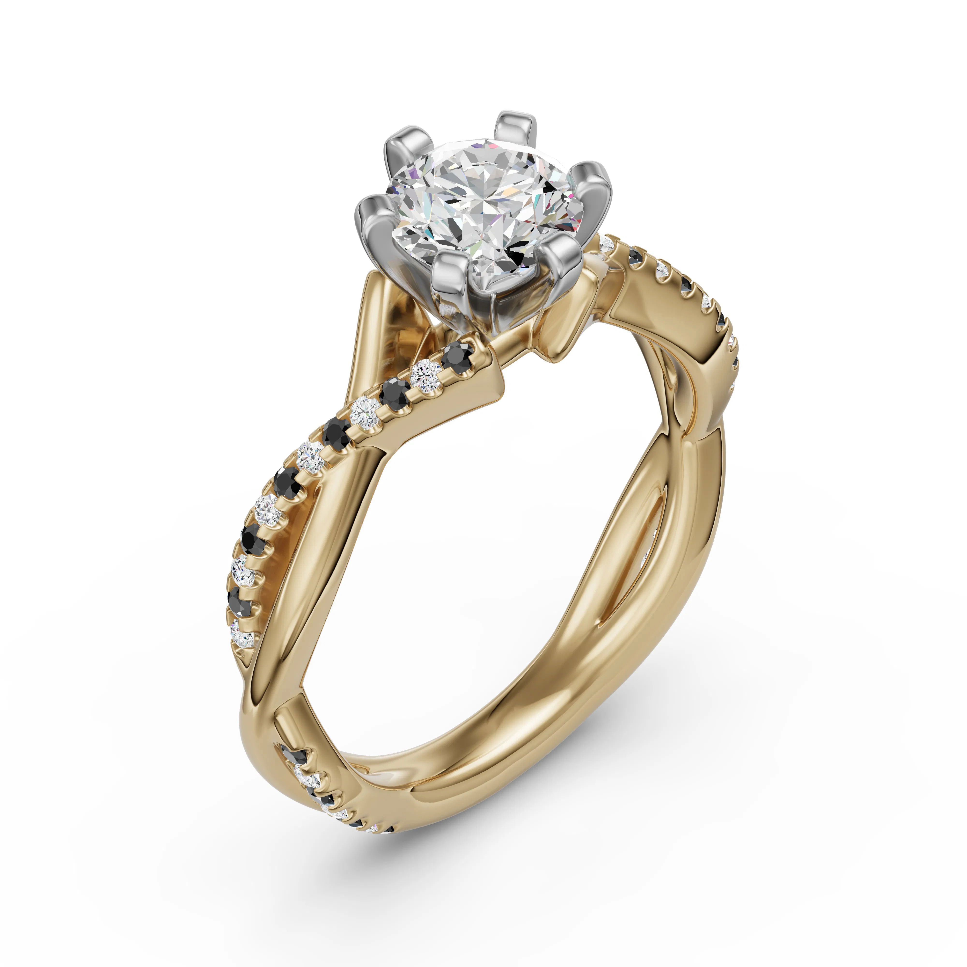 Twisted Accented Round Cut Engagement Ring - Midnight