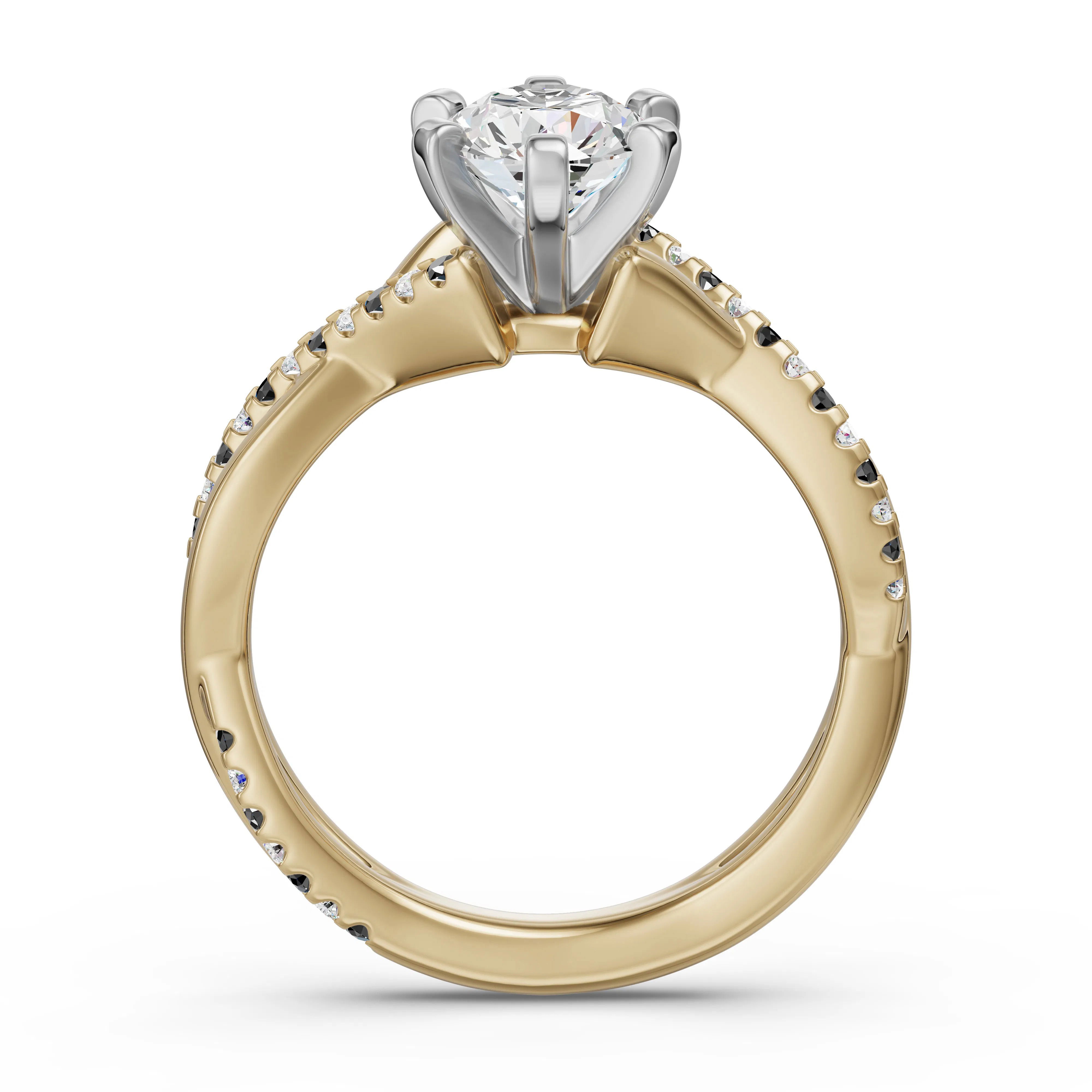 Twisted Accented Round Cut Engagement Ring - Midnight