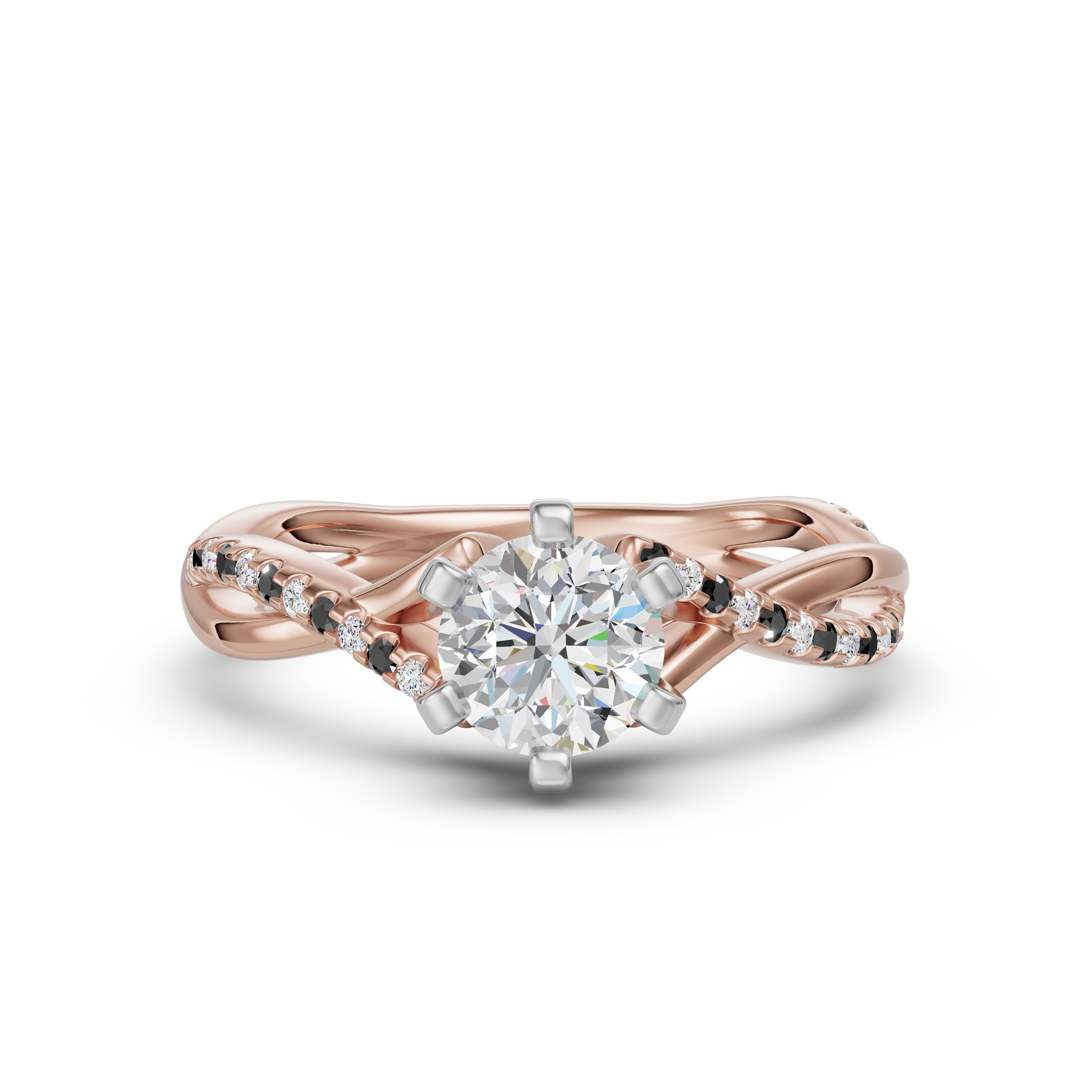 Twisted Accented Round Cut Engagement Ring - Midnight