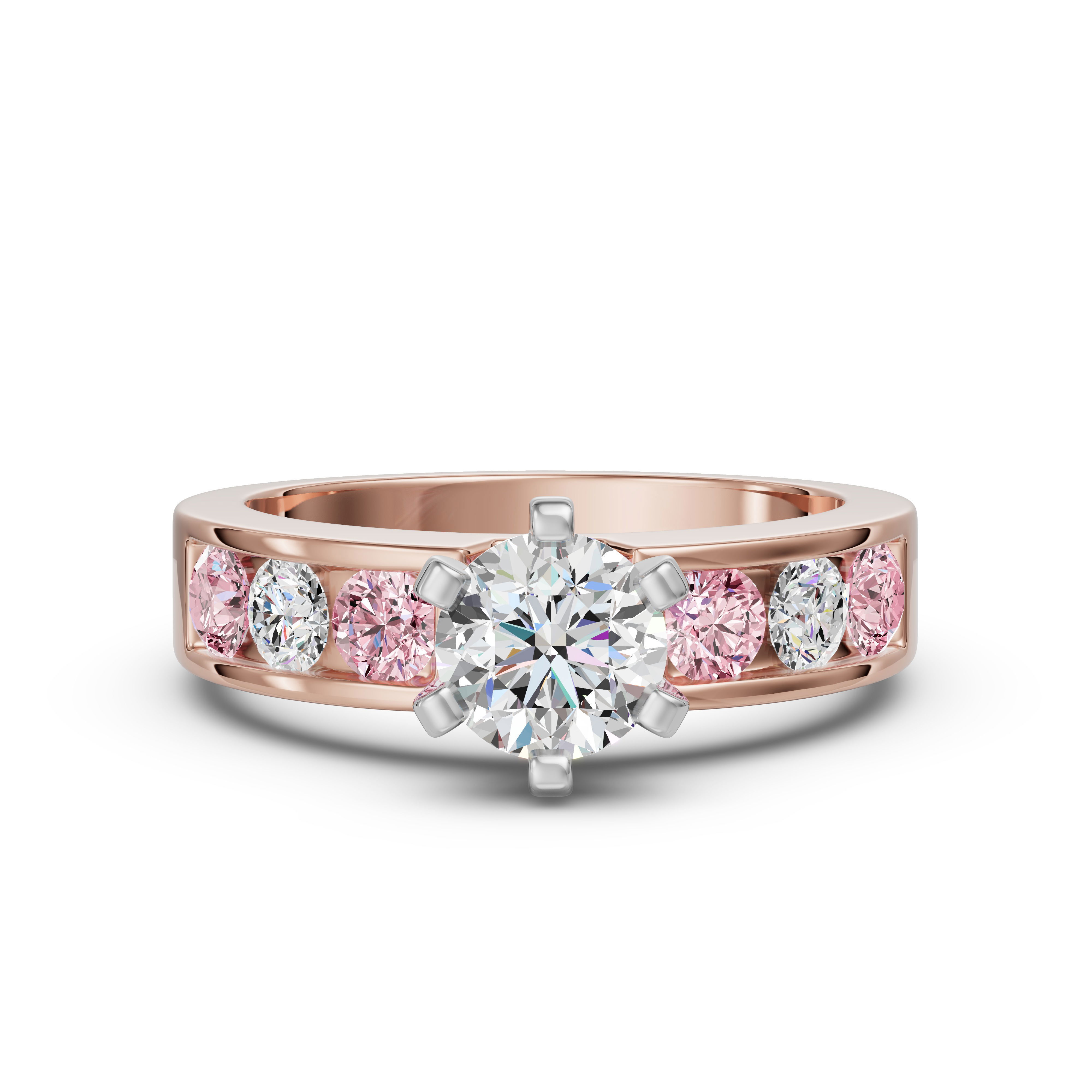 Diamond Diva Round Cut Engagement Ring - Rose