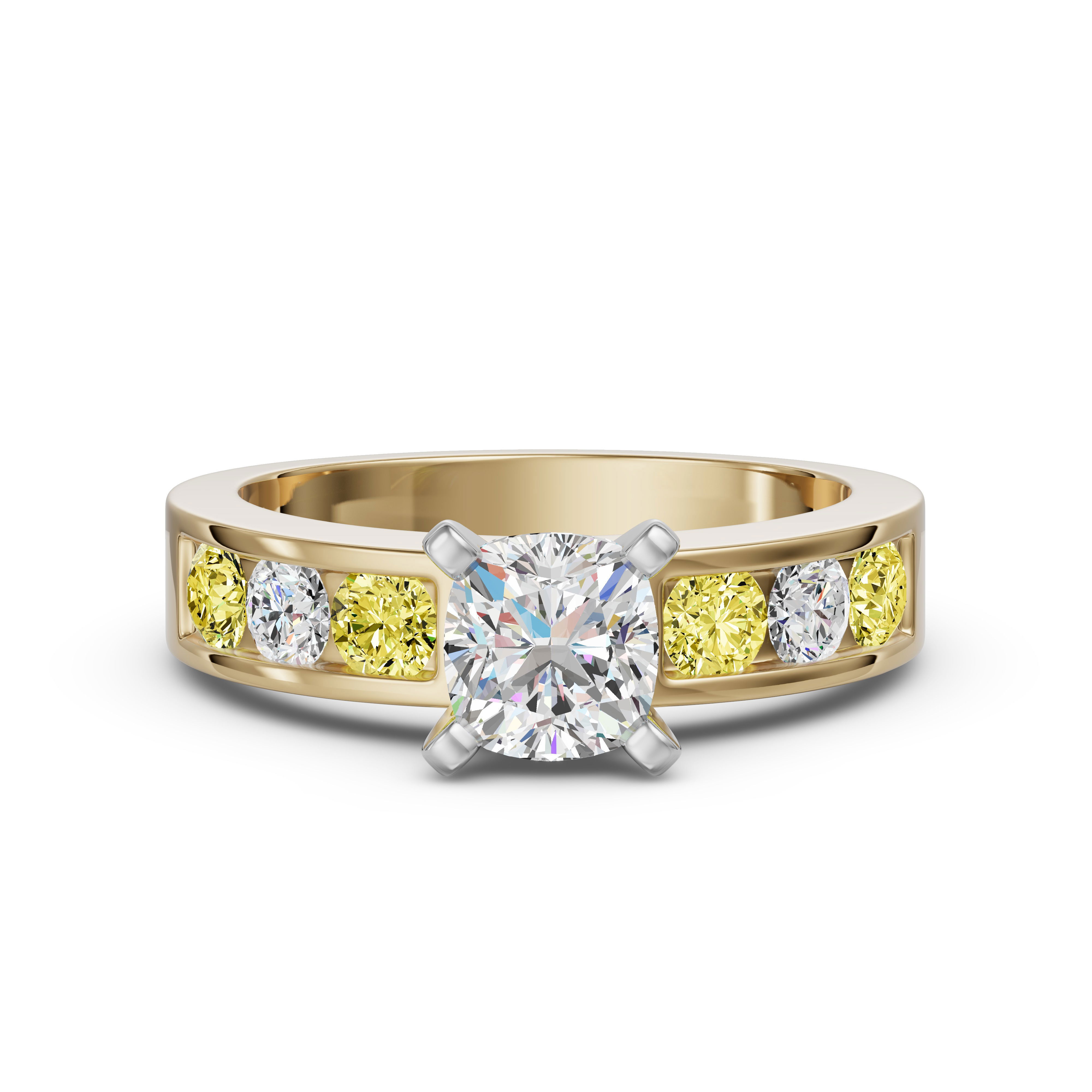 Diamond Diva Cushion Cut Engagement Ring - Canary