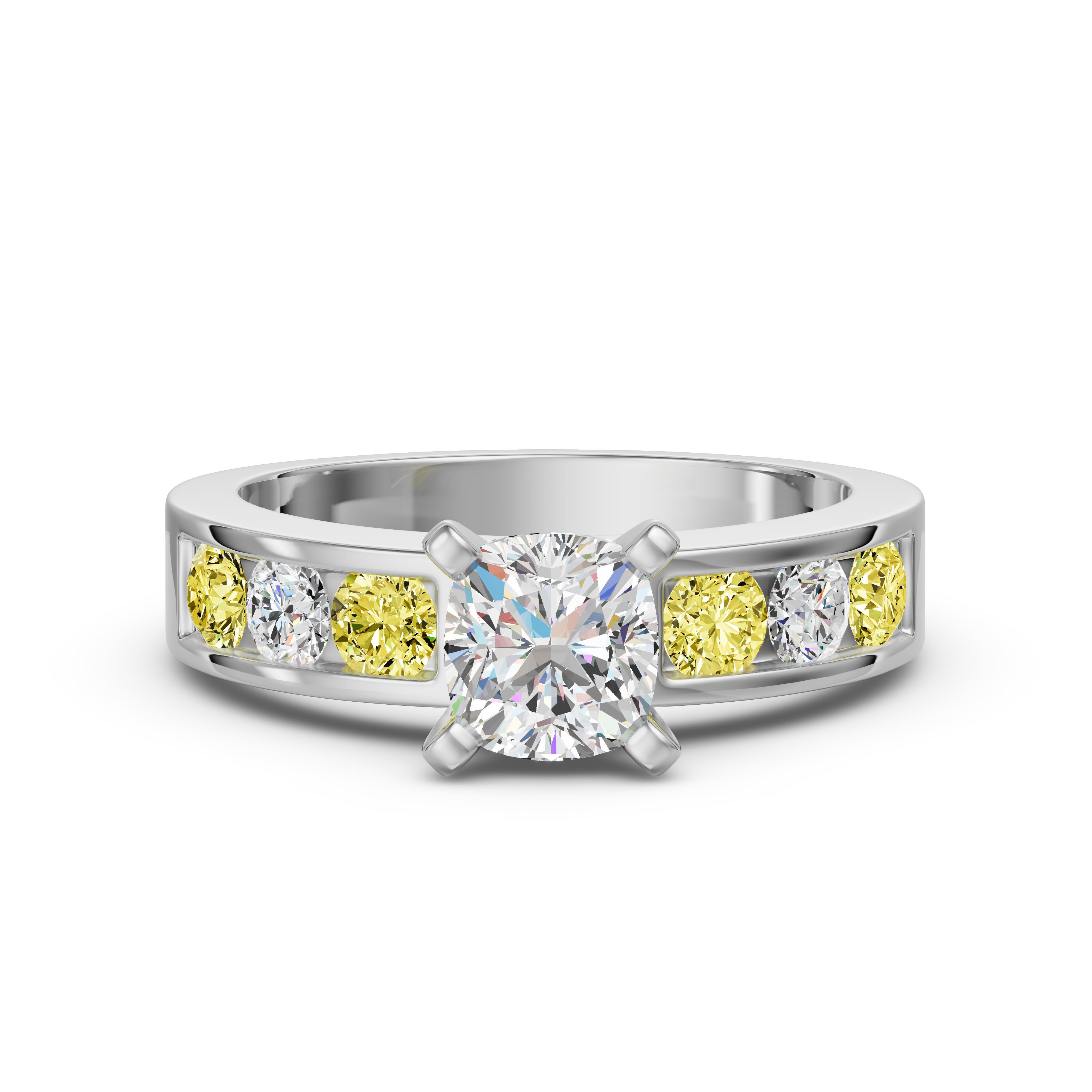 Diamond Diva Cushion Cut Engagement Ring - Canary