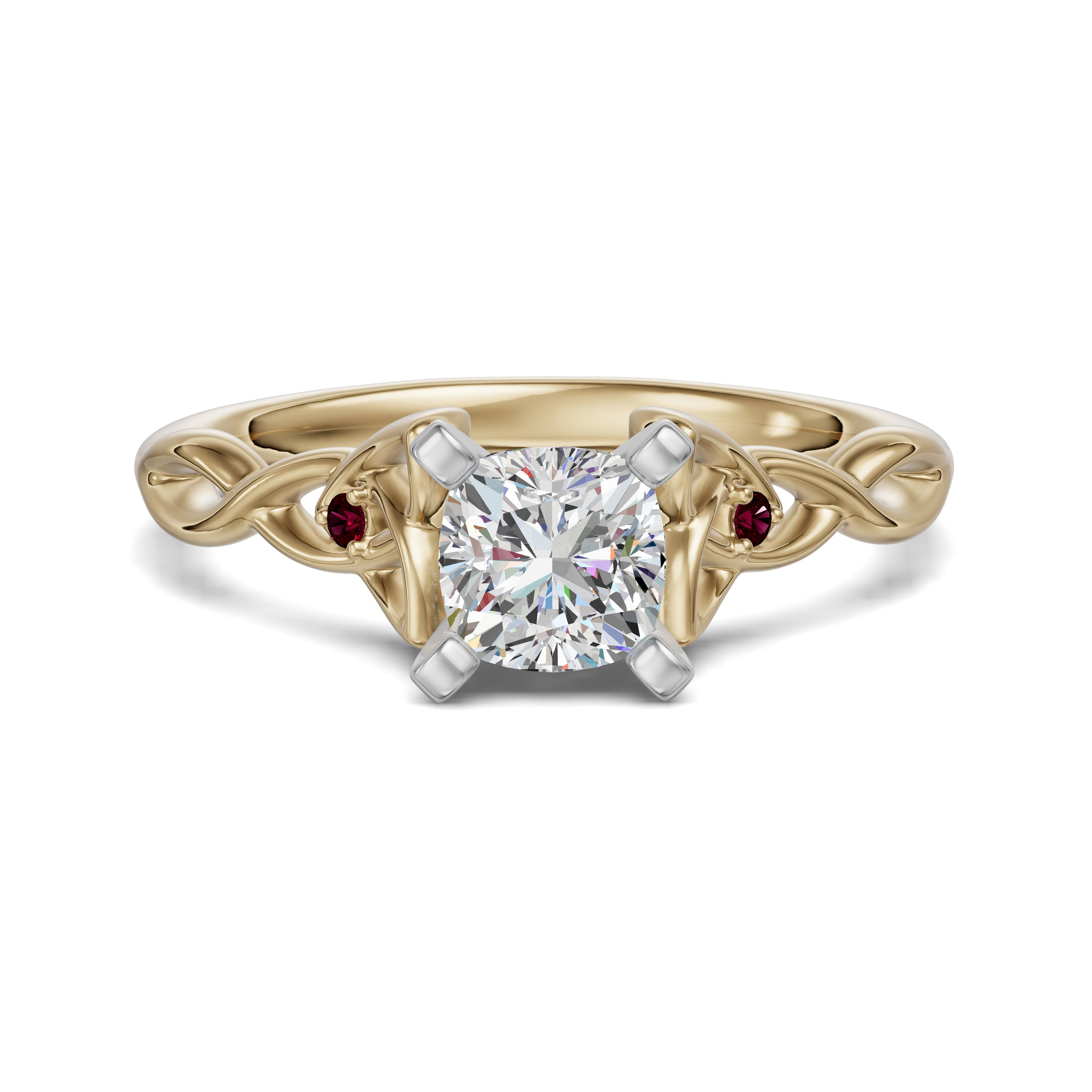Celtic Knot Cushion Cut Engagement Ring - Ruby