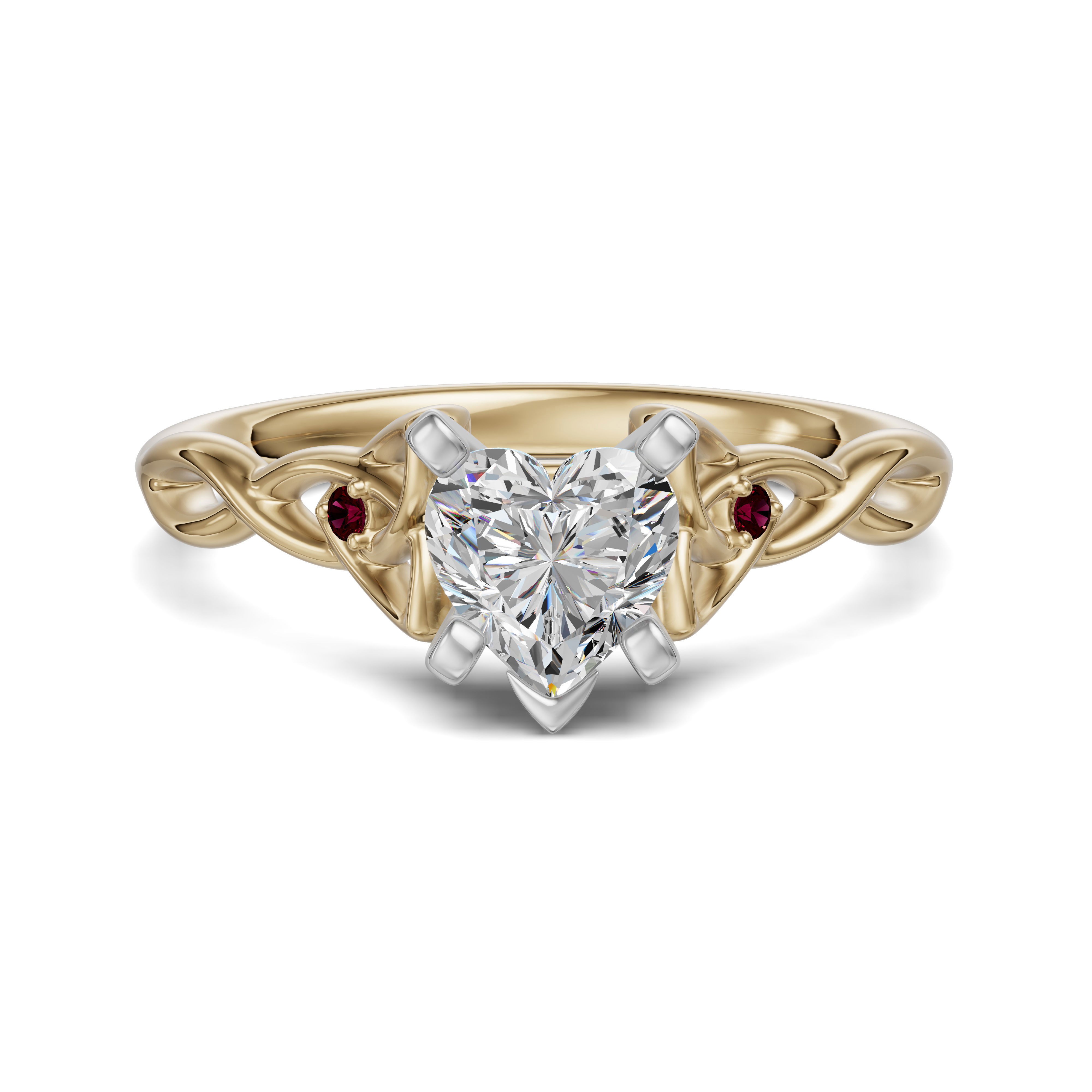 Celtic Knot Heart Cut Engagement Ring - Ruby