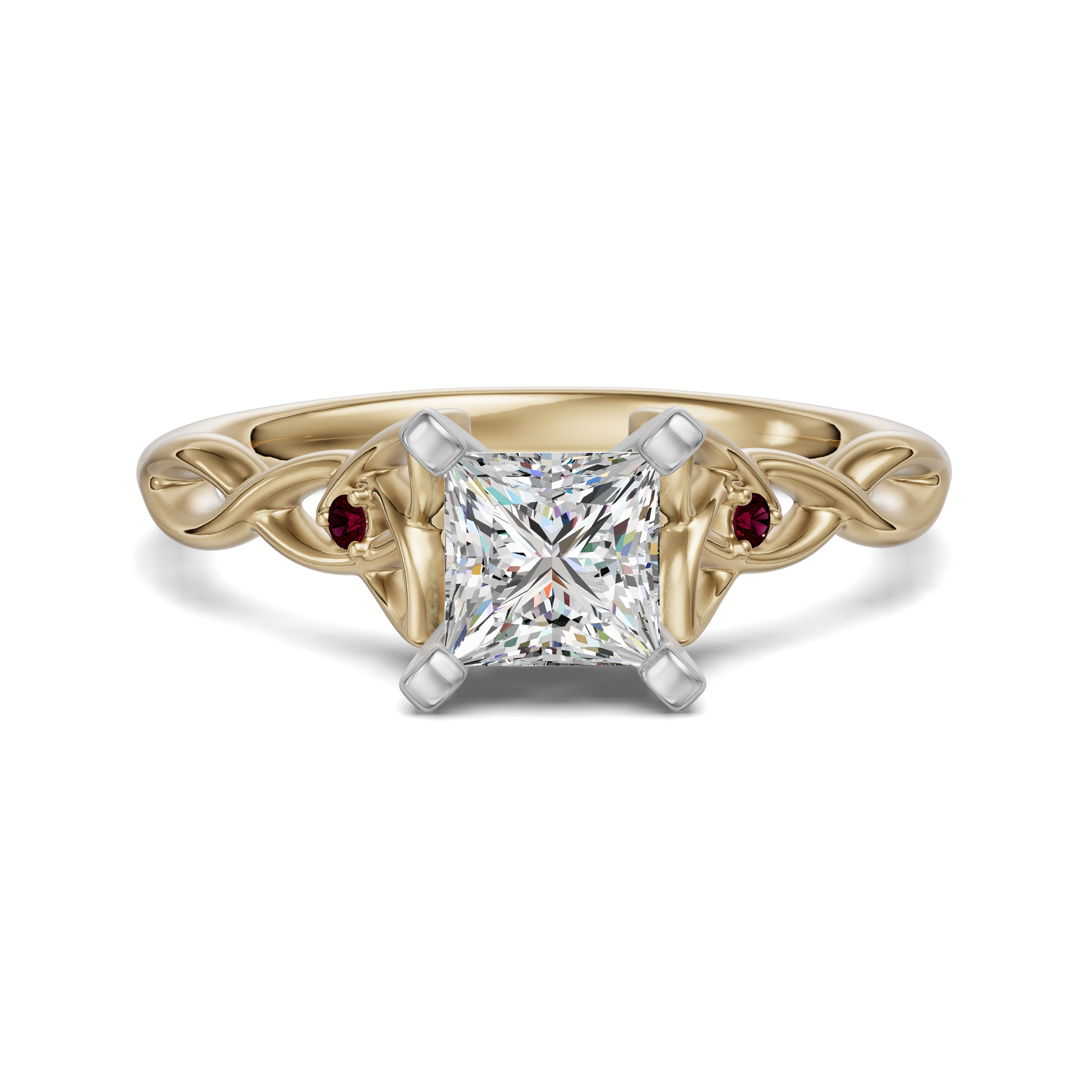 Celtic Knot Princess Cut Engagement Ring - Ruby