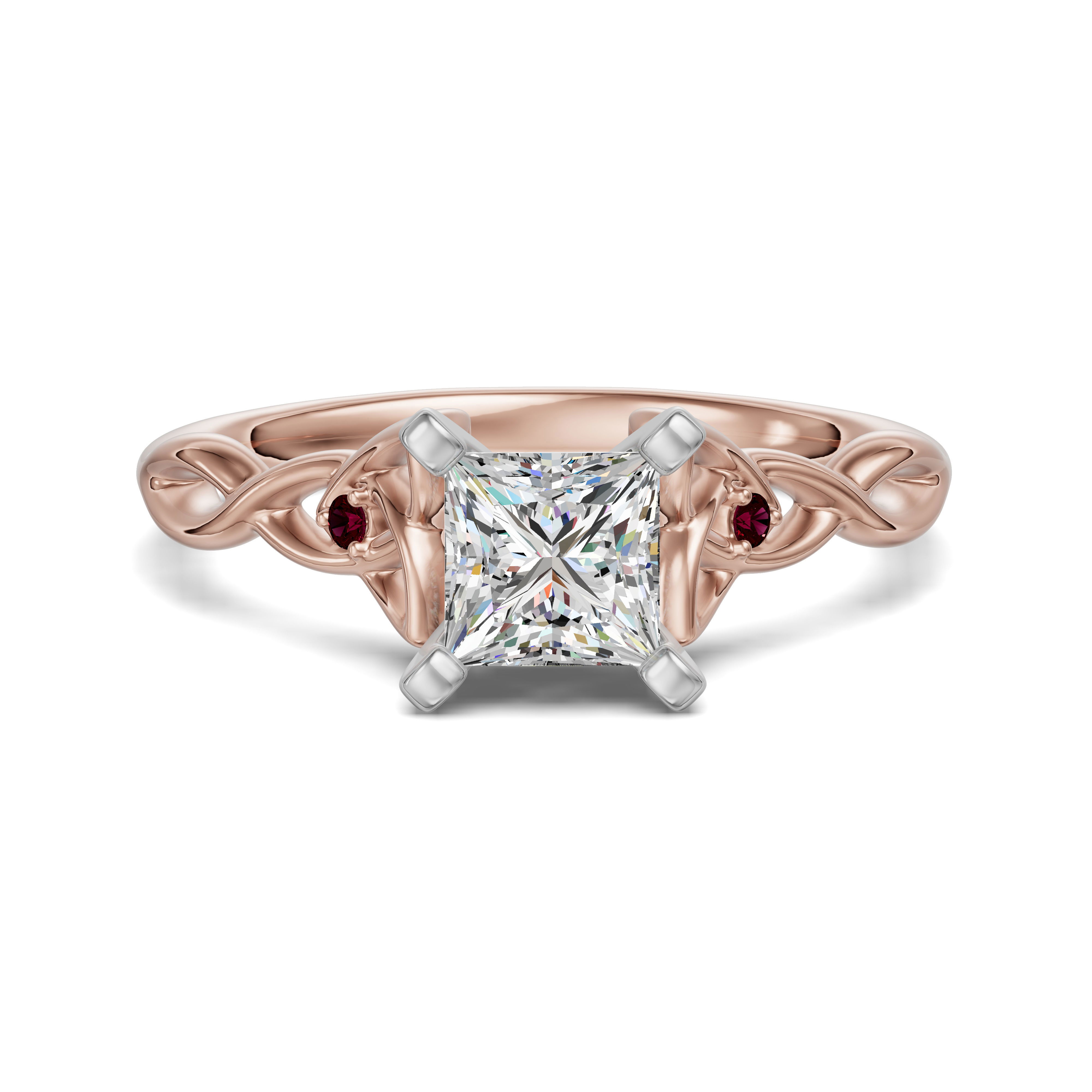 Celtic Knot Princess Cut Engagement Ring - Ruby
