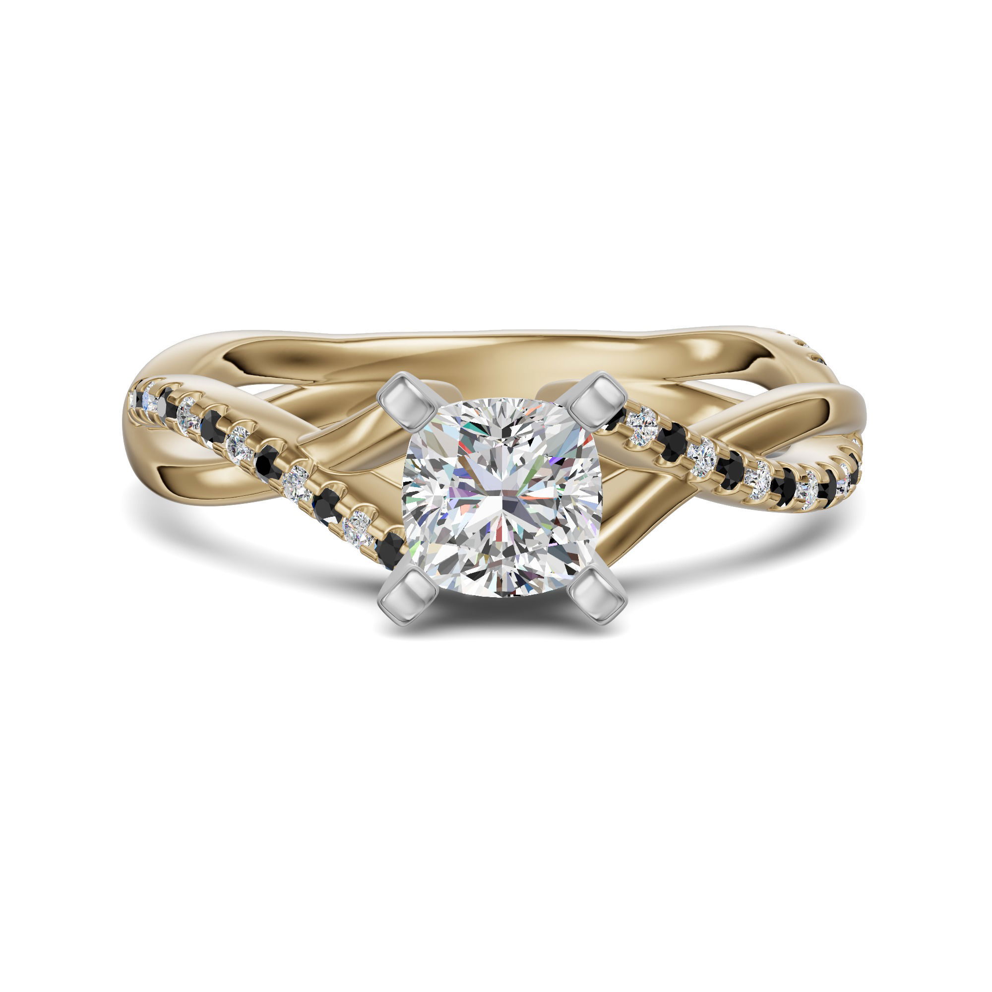 Twisted Accented Cushion Cut Engagement Ring - Midnight