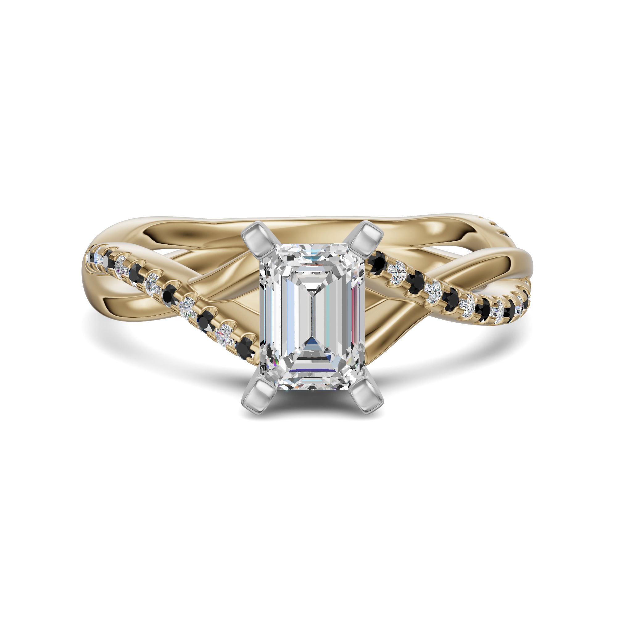 Twisted Accented Emerald Cut Engagement Ring - Midnight