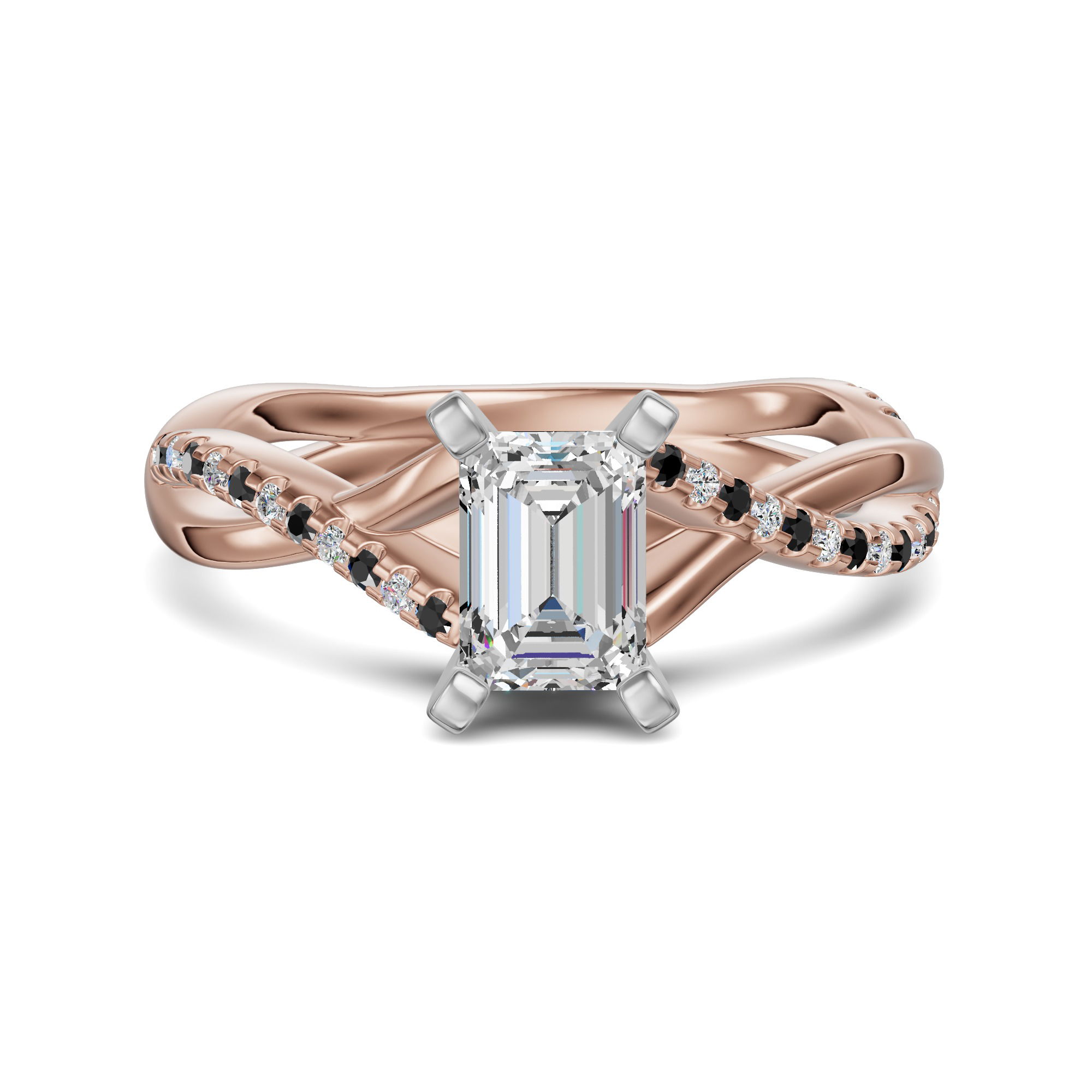 Twisted Accented Emerald Cut Engagement Ring - Midnight