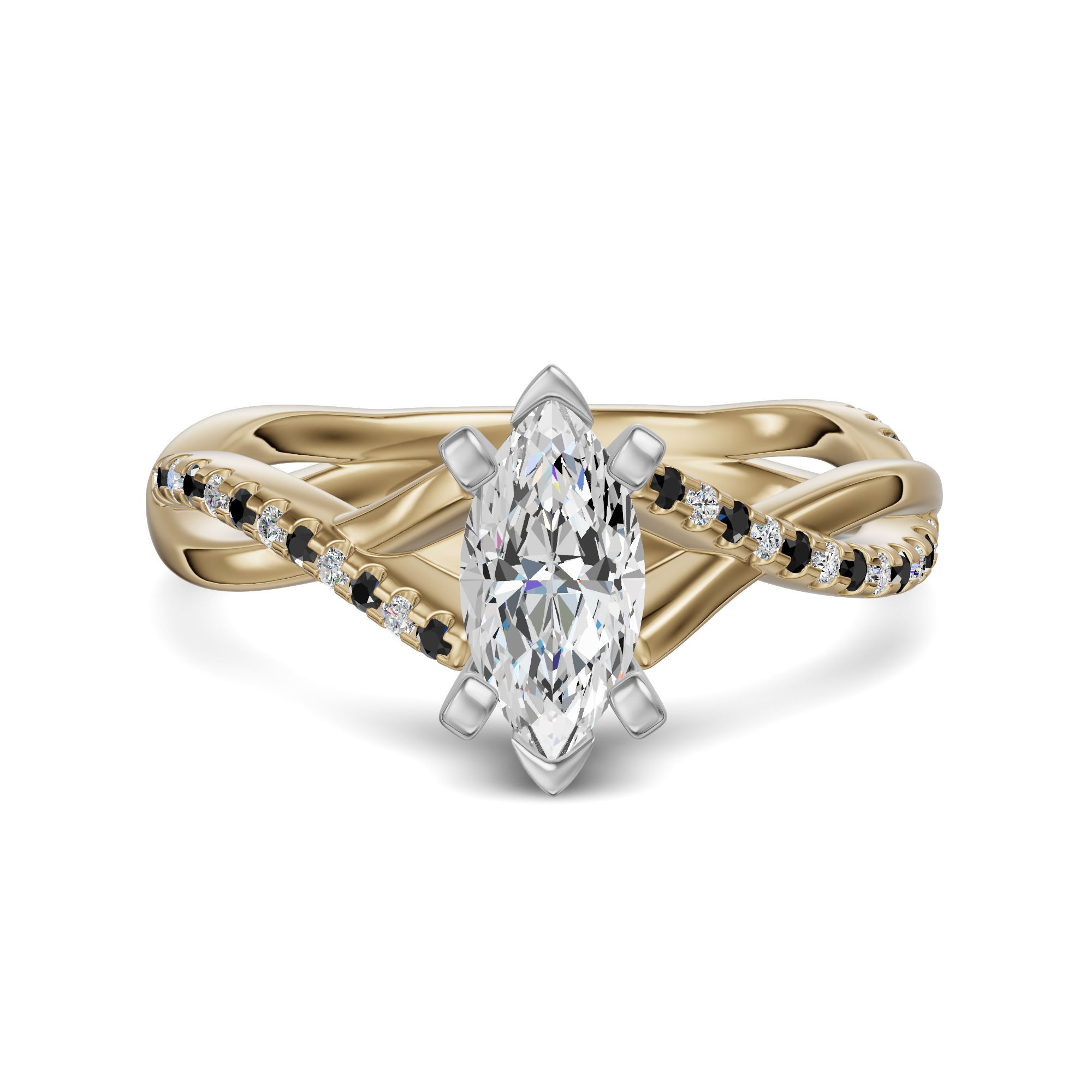 Twisted Accented Marquise Cut Engagement Ring - Midnight
