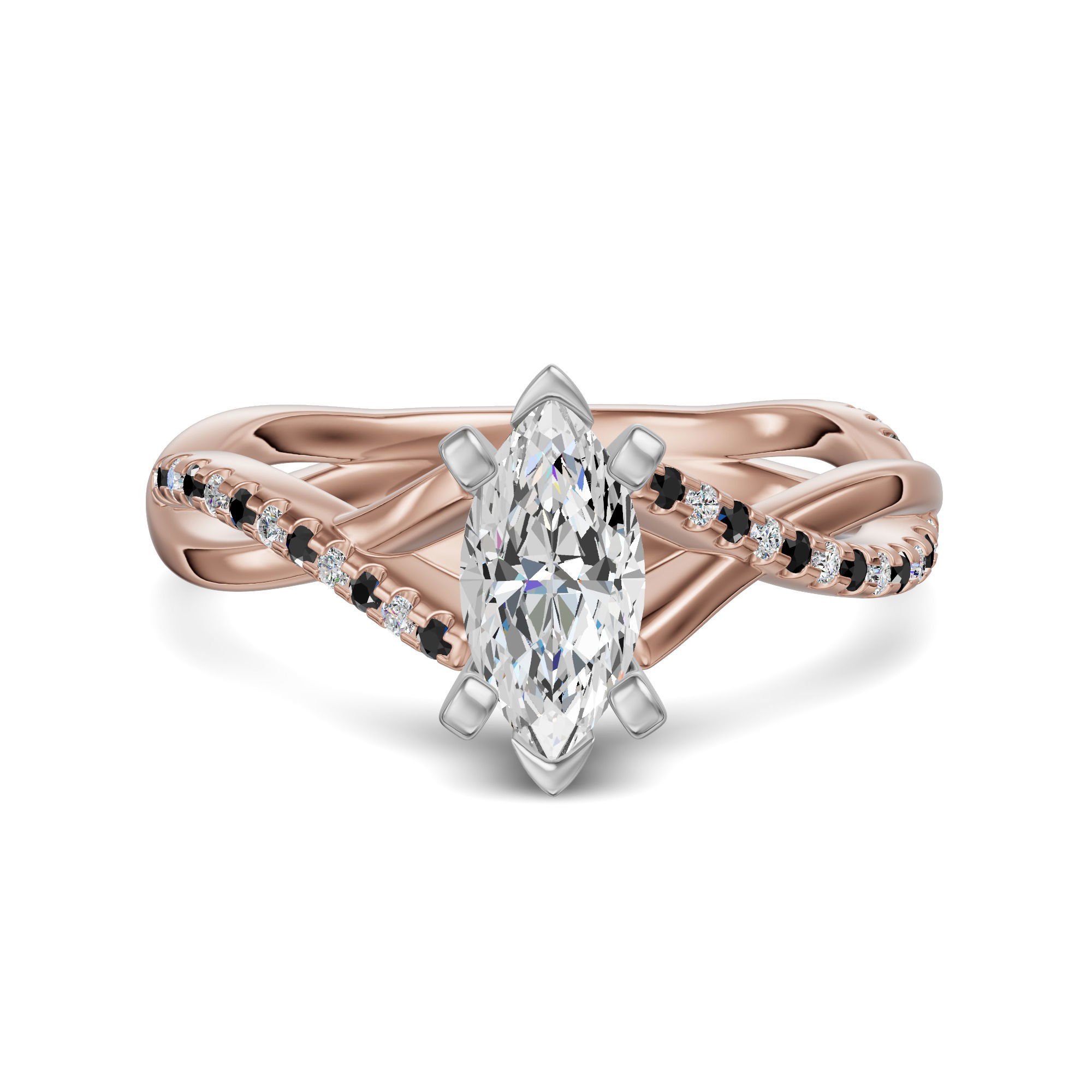 Twisted Accented Marquise Cut Engagement Ring - Midnight