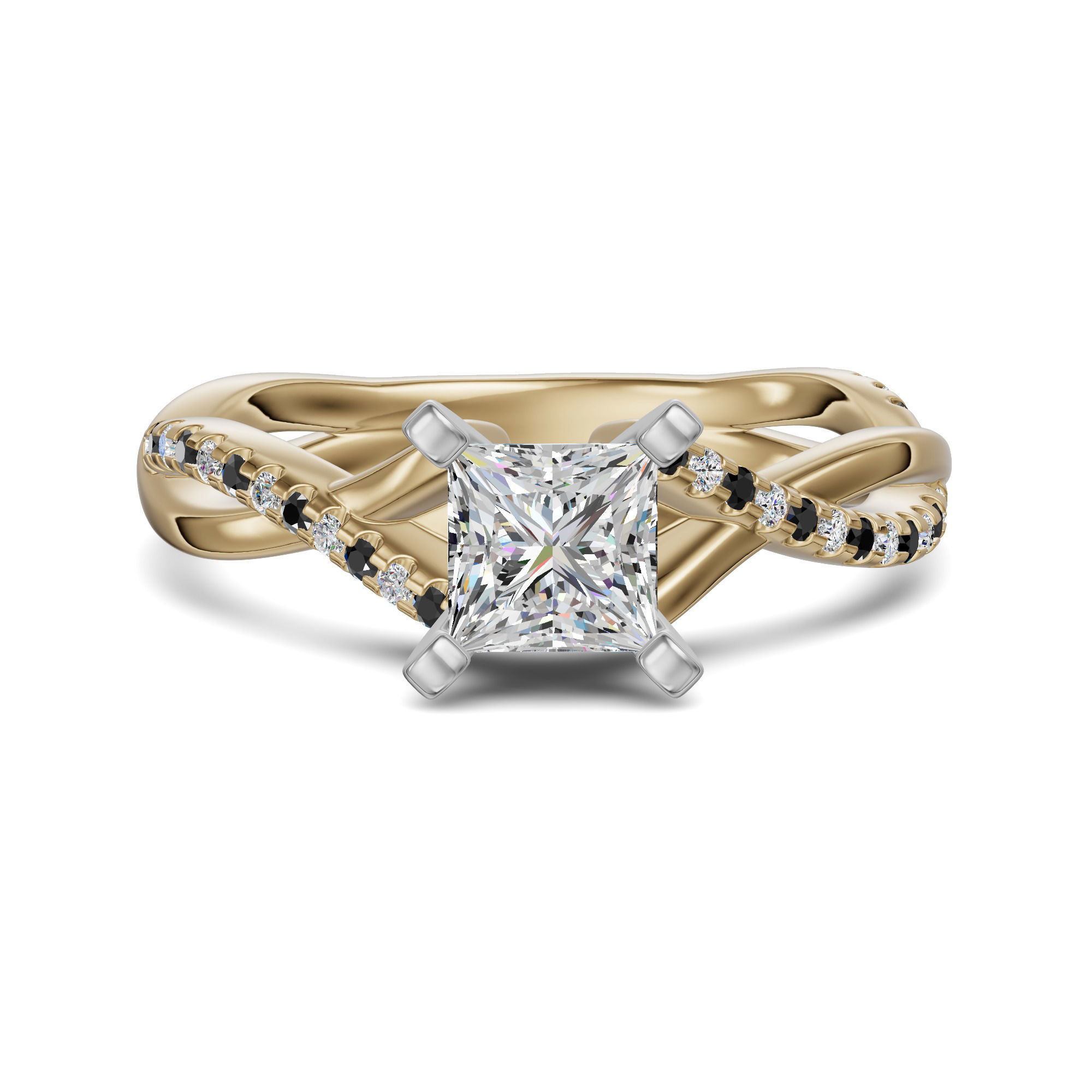Twisted Accented Princess Cut Engagement Ring - Midnight