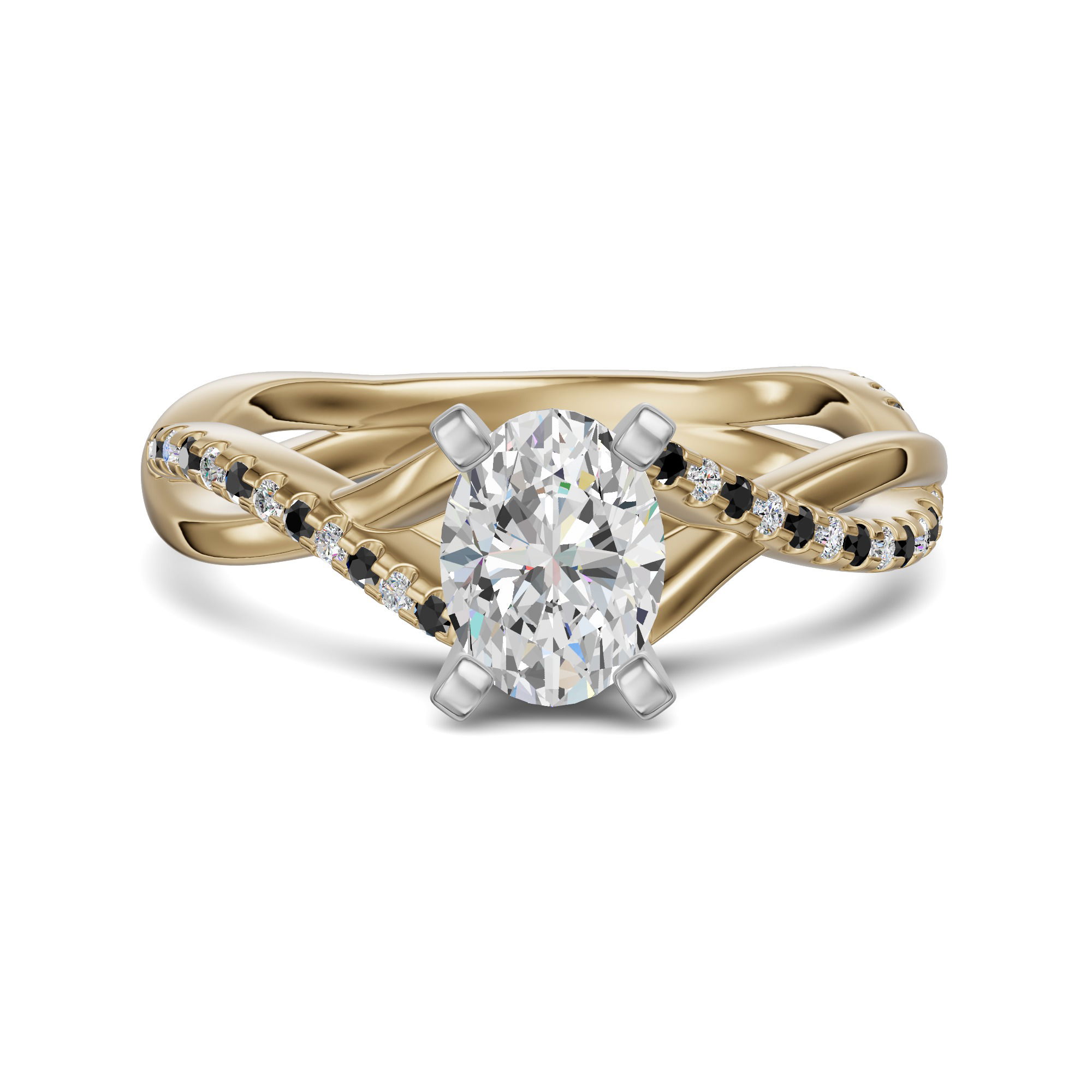 Twisted Accented Oval Cut Engagement Ring - Midnight